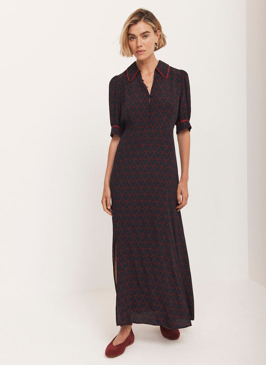 Navy Heart Print Midi Dress