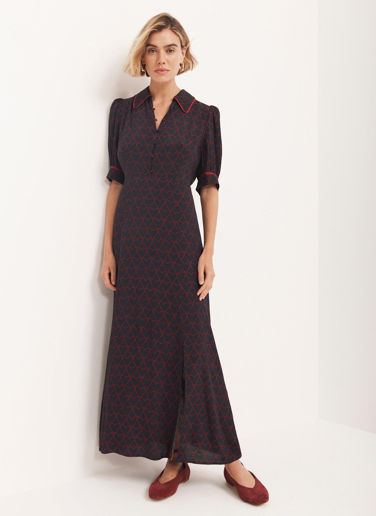 Navy Heart Print Midi Dress