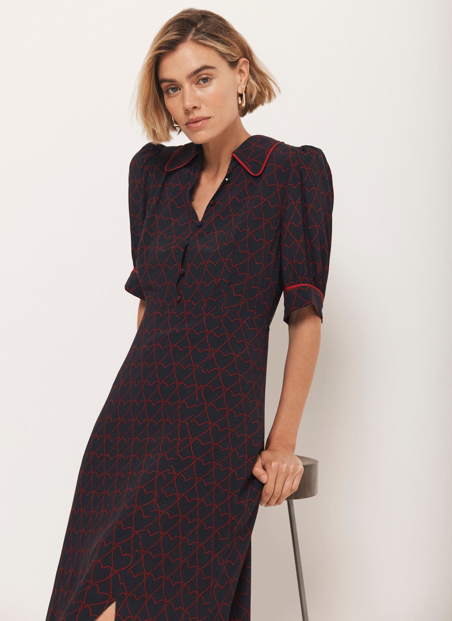 Navy Heart Print Midi Dress