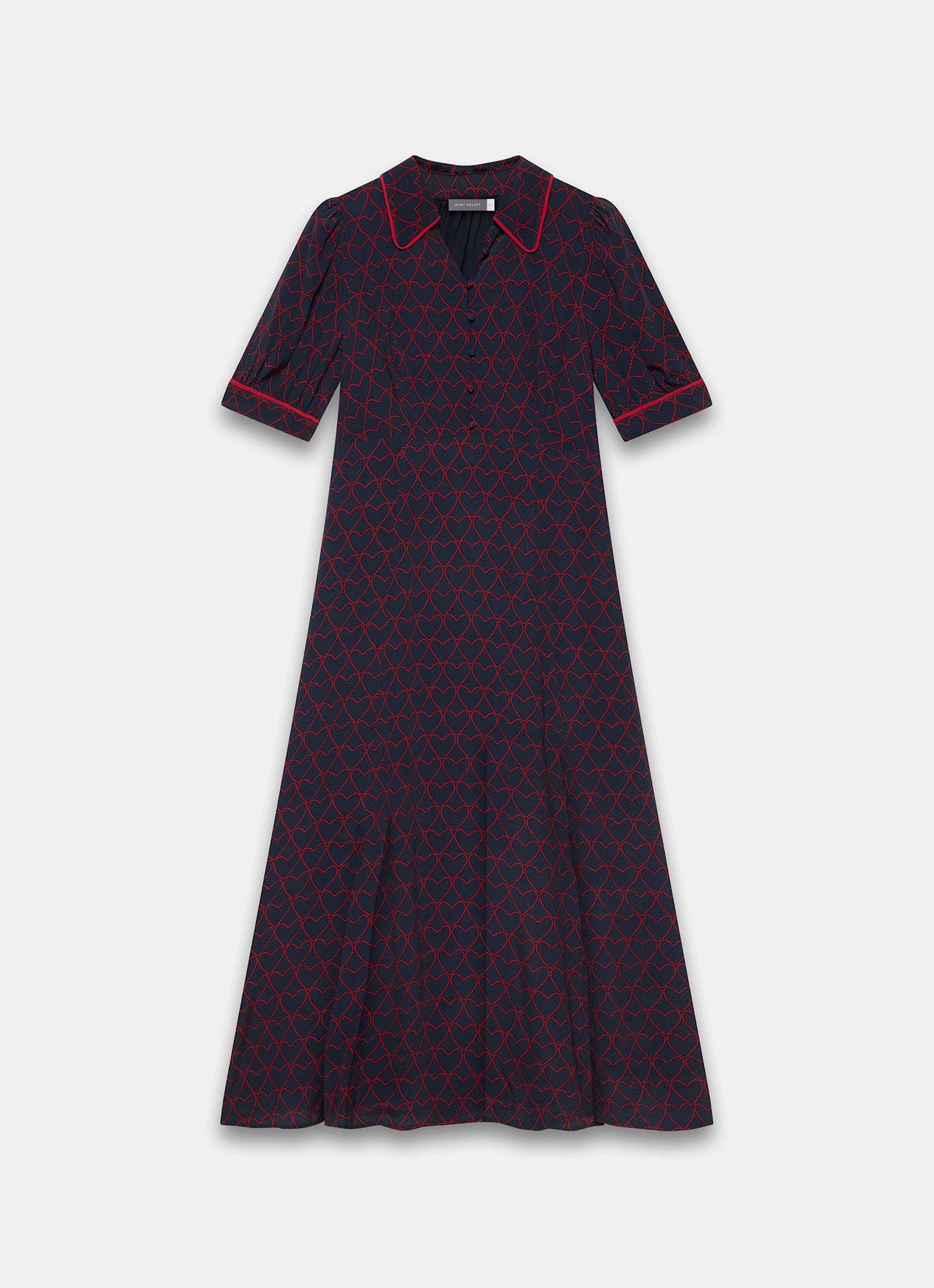 Navy Heart Print Midi Dress