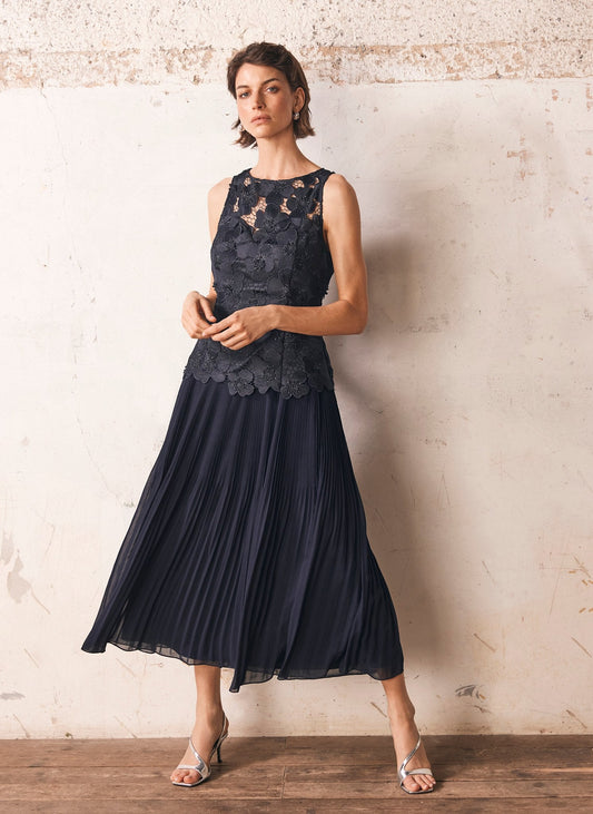 Navy Floral Applique Maxi Dress