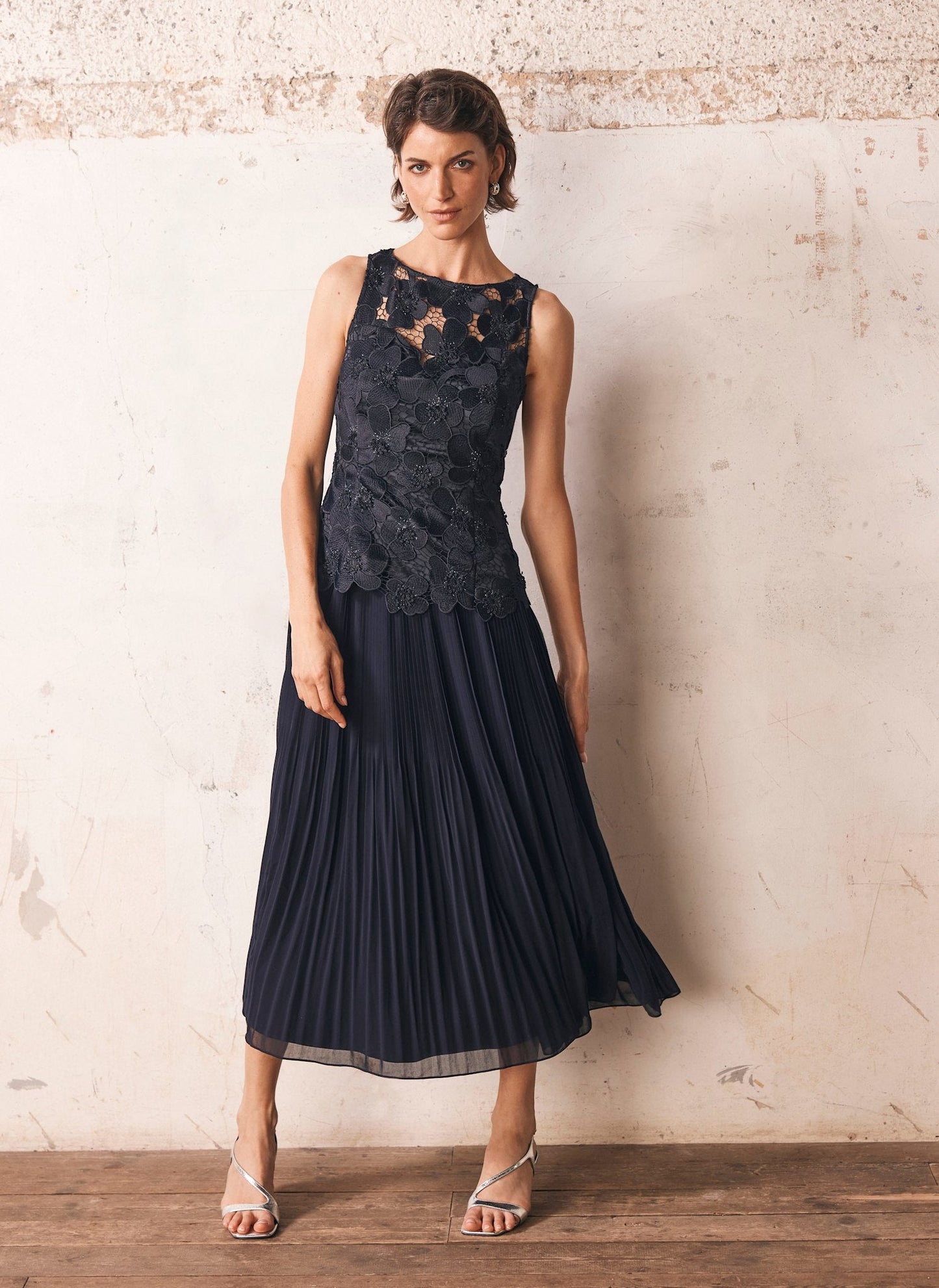 Navy Floral Applique Maxi Dress