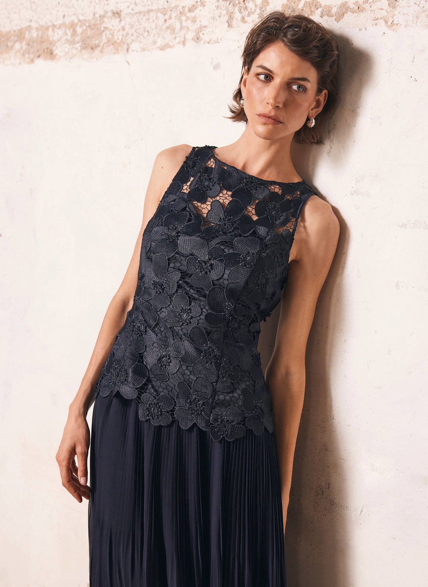 Navy Floral Applique Maxi Dress