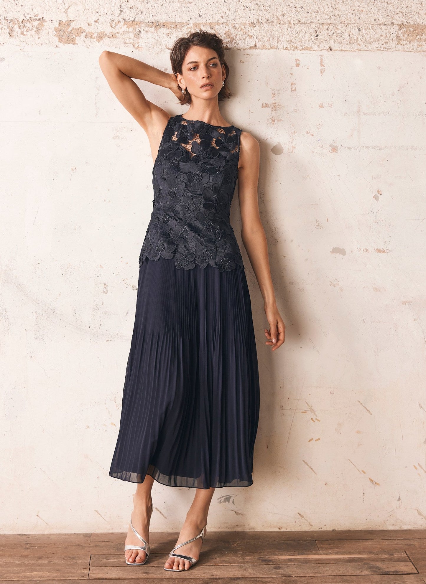 Navy Floral Applique Maxi Dress