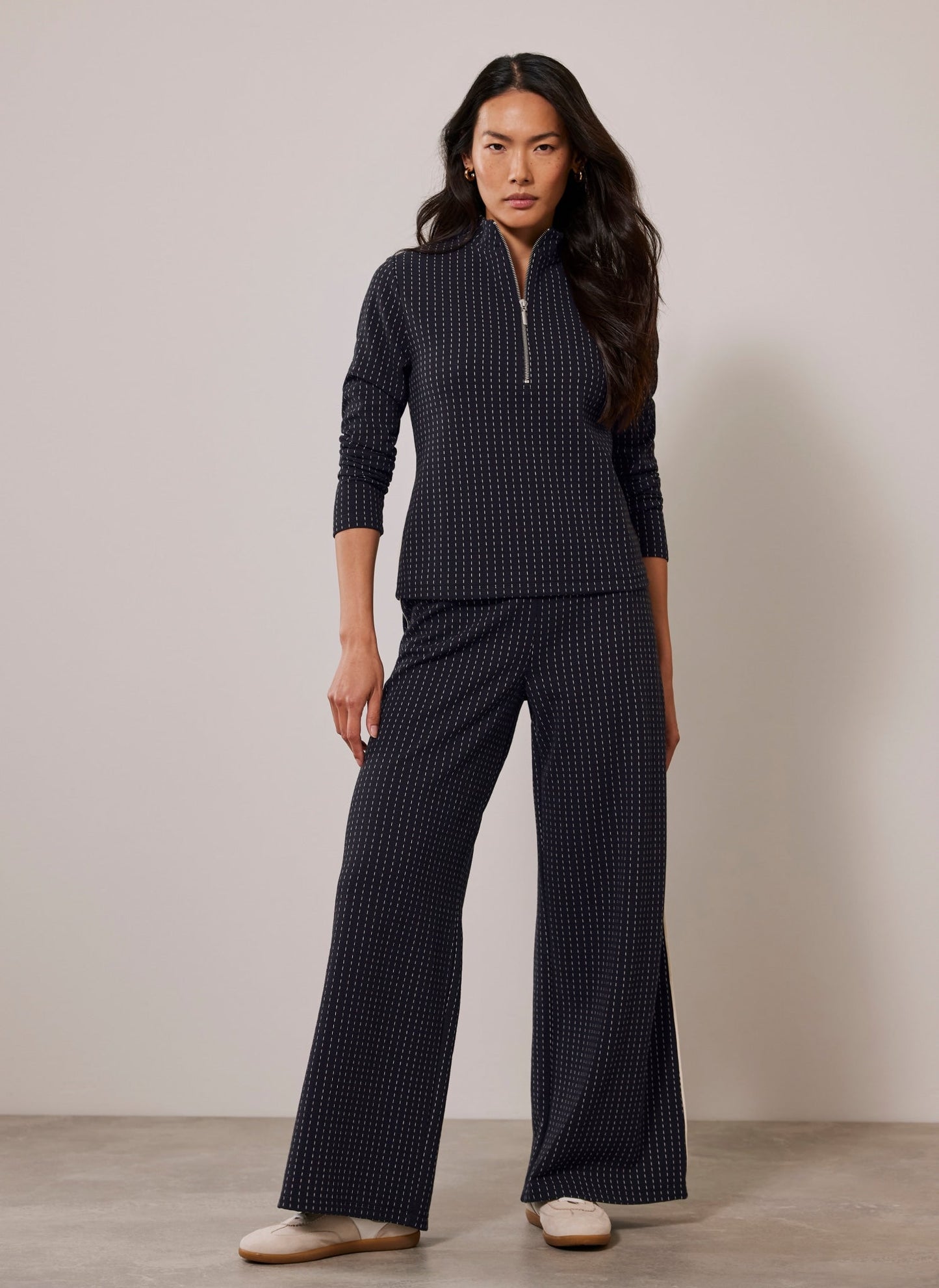 Navy Pinstripe Wide Trousers