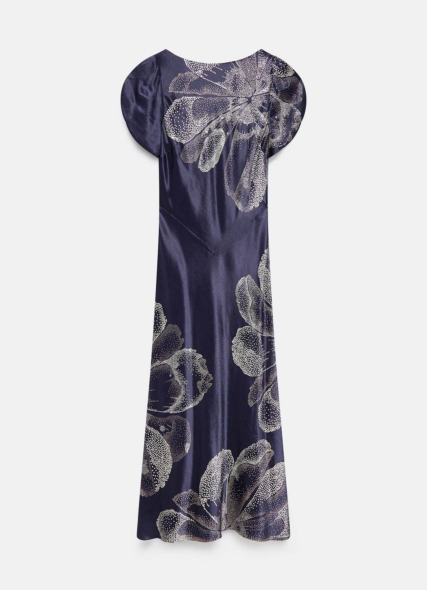 Navy Floral Print Satin Midi Dress