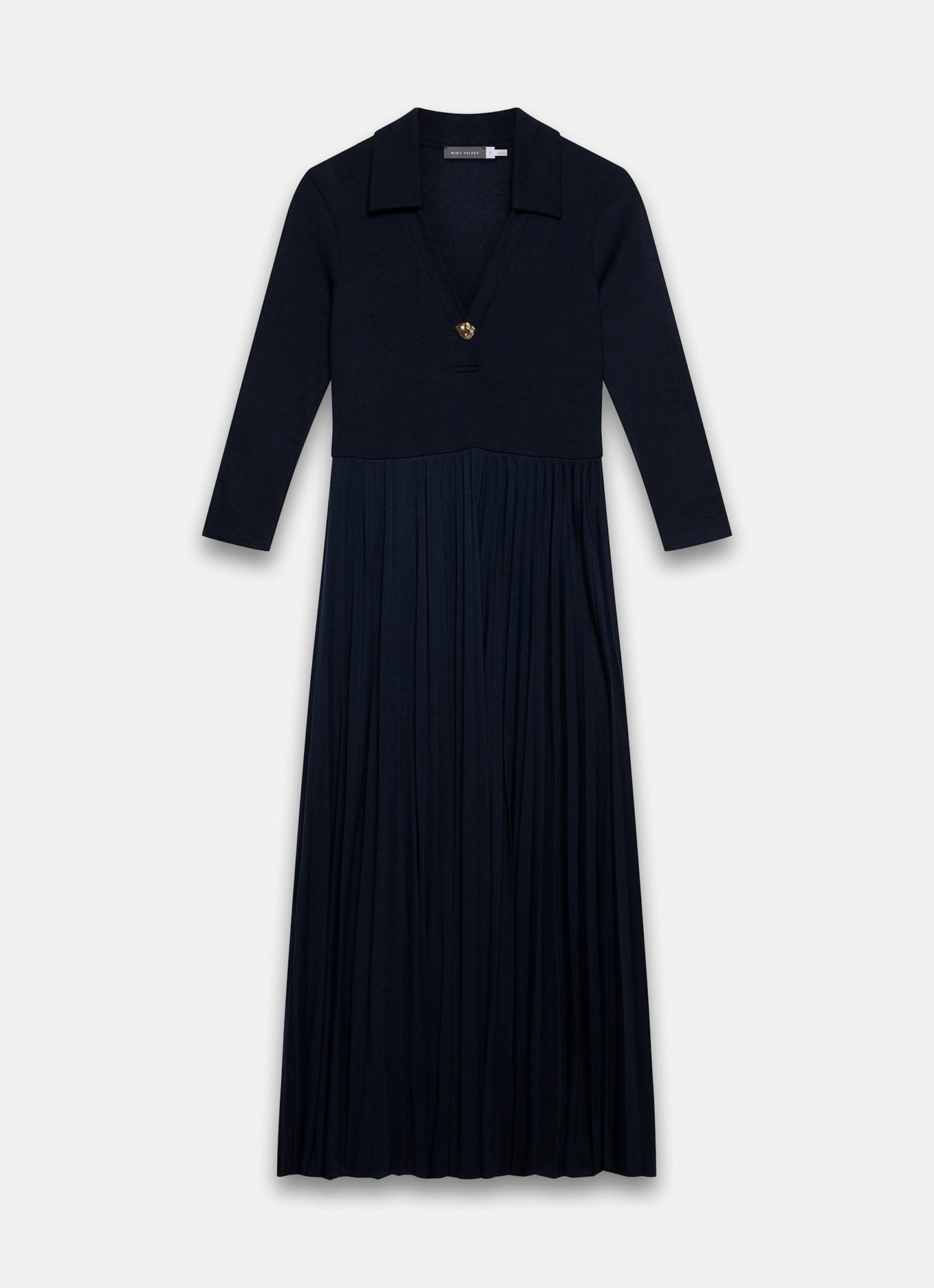 Navy Jersey Collar Midi Dress