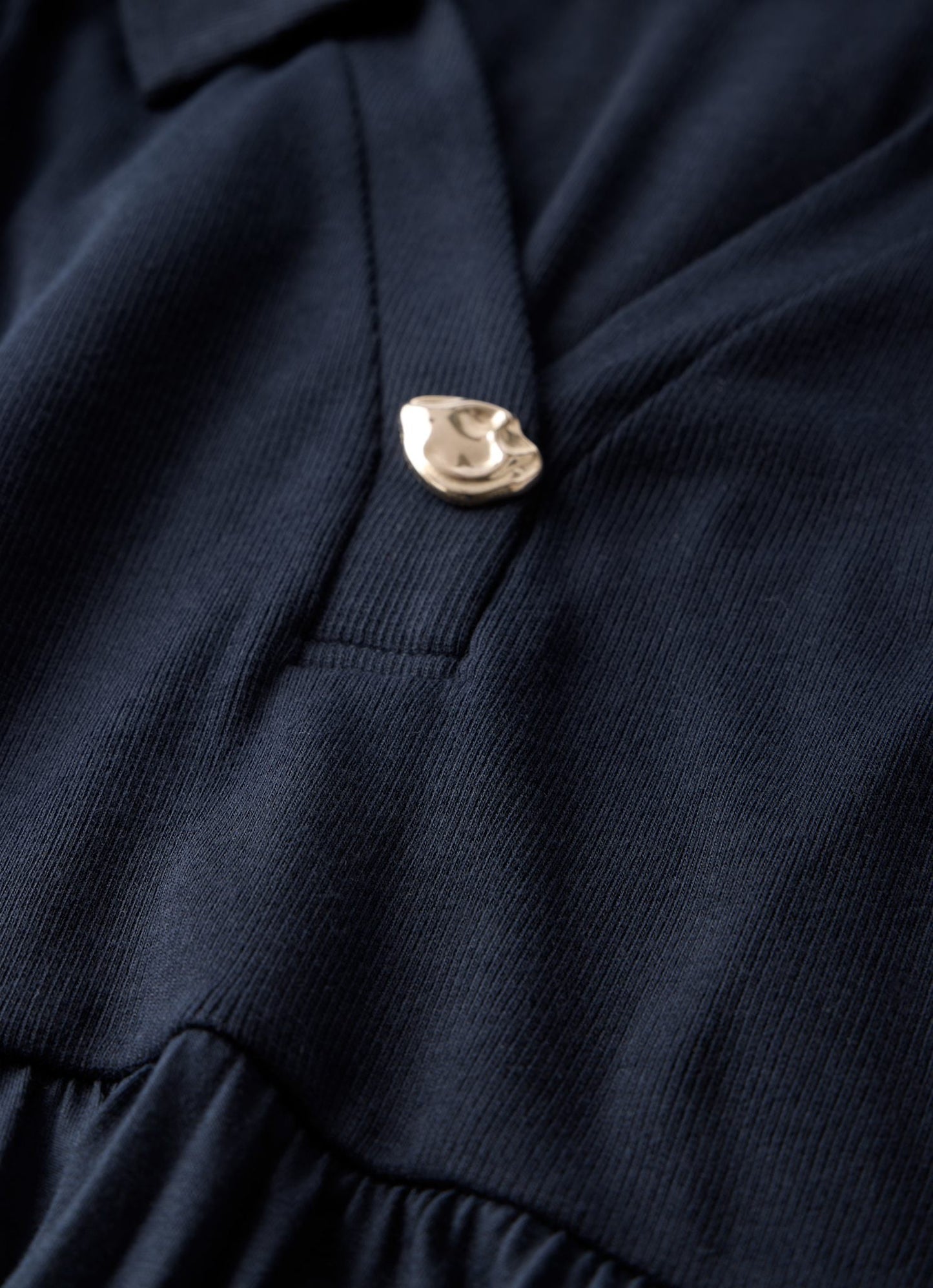 Navy Jersey Collar Midi Dress