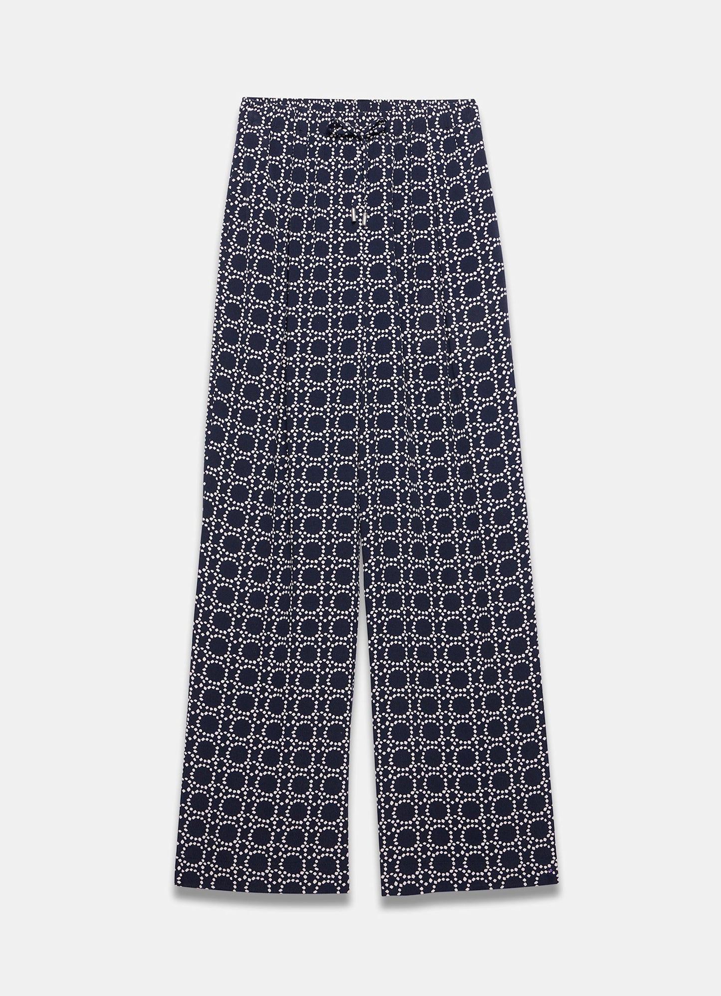 Navy Geometric Printed Wide Leg Trousers