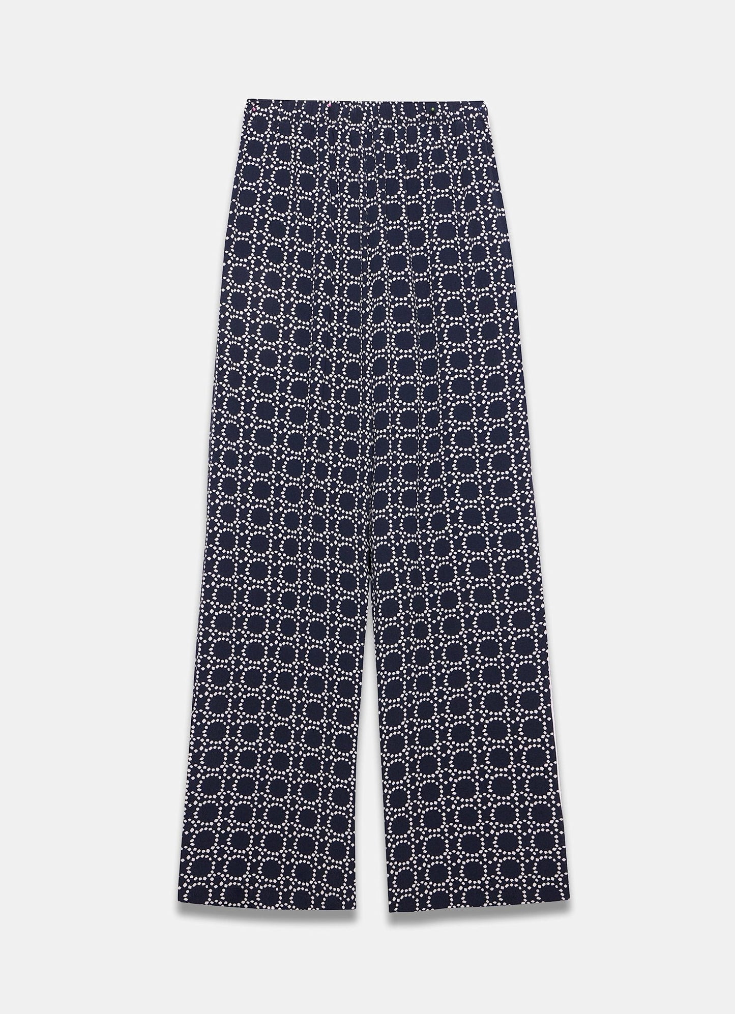 Navy Geometric Printed Wide Leg Trousers