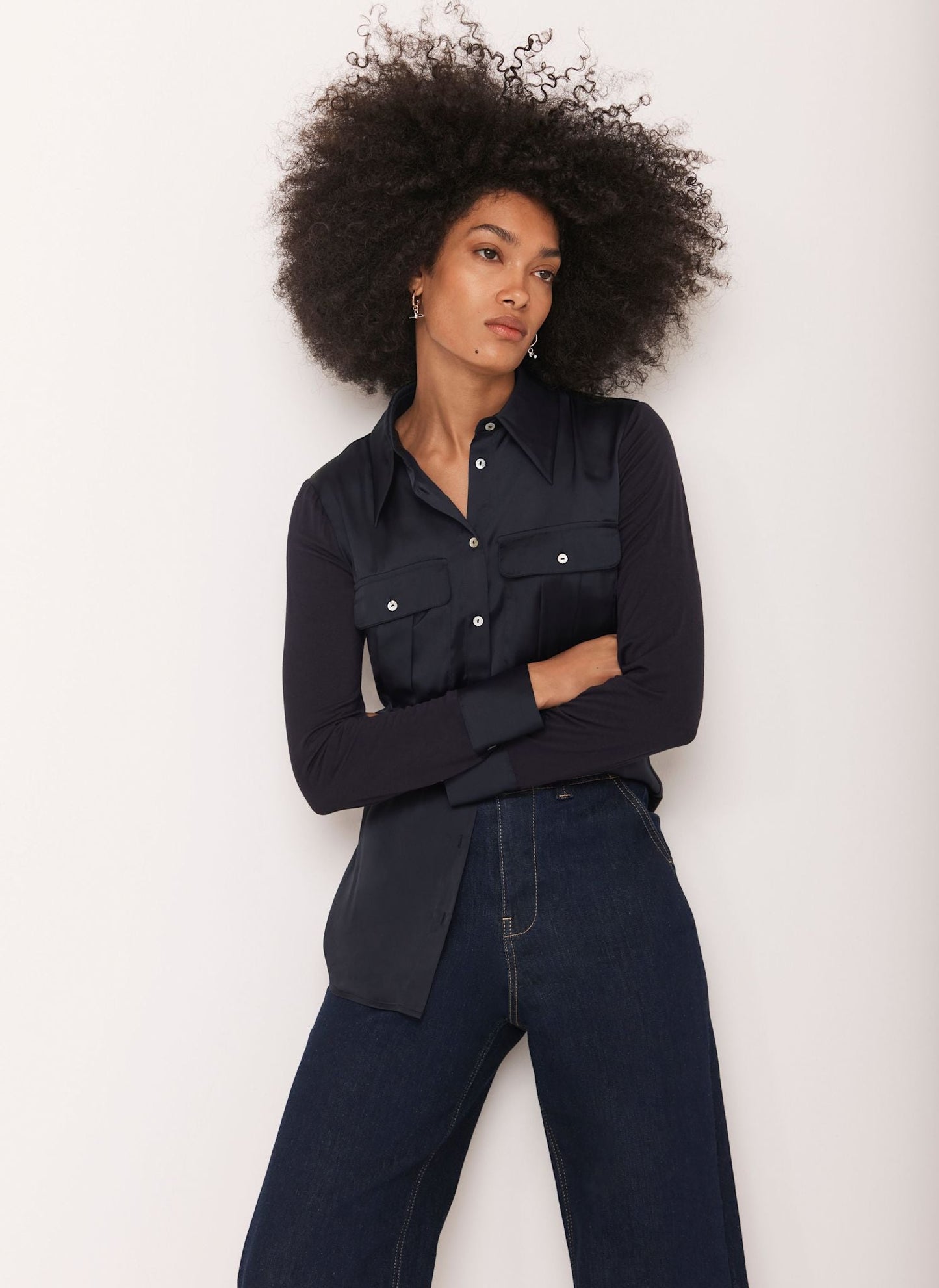 Navy Satin Utility Shirt