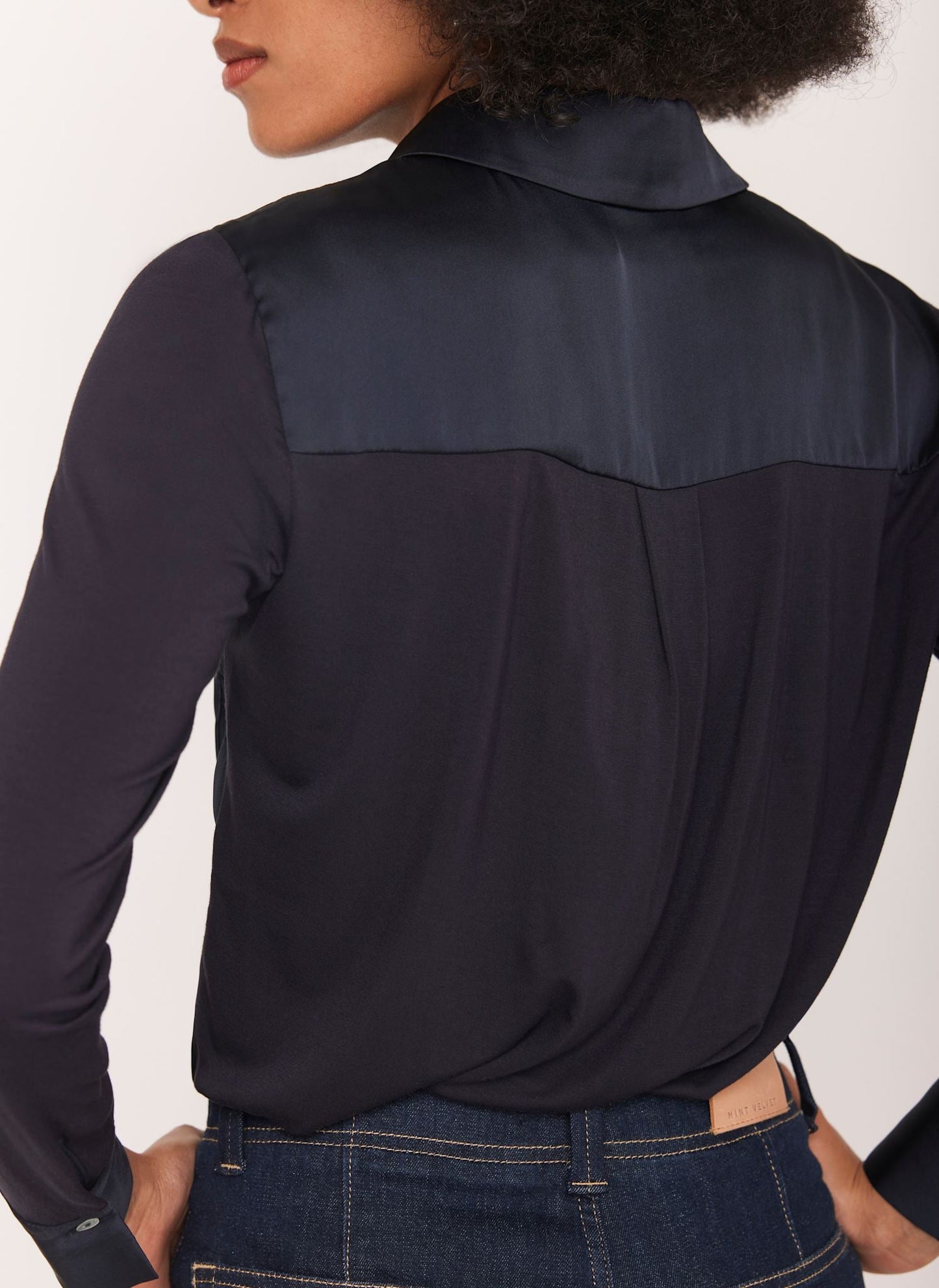 Navy Satin Utility Shirt