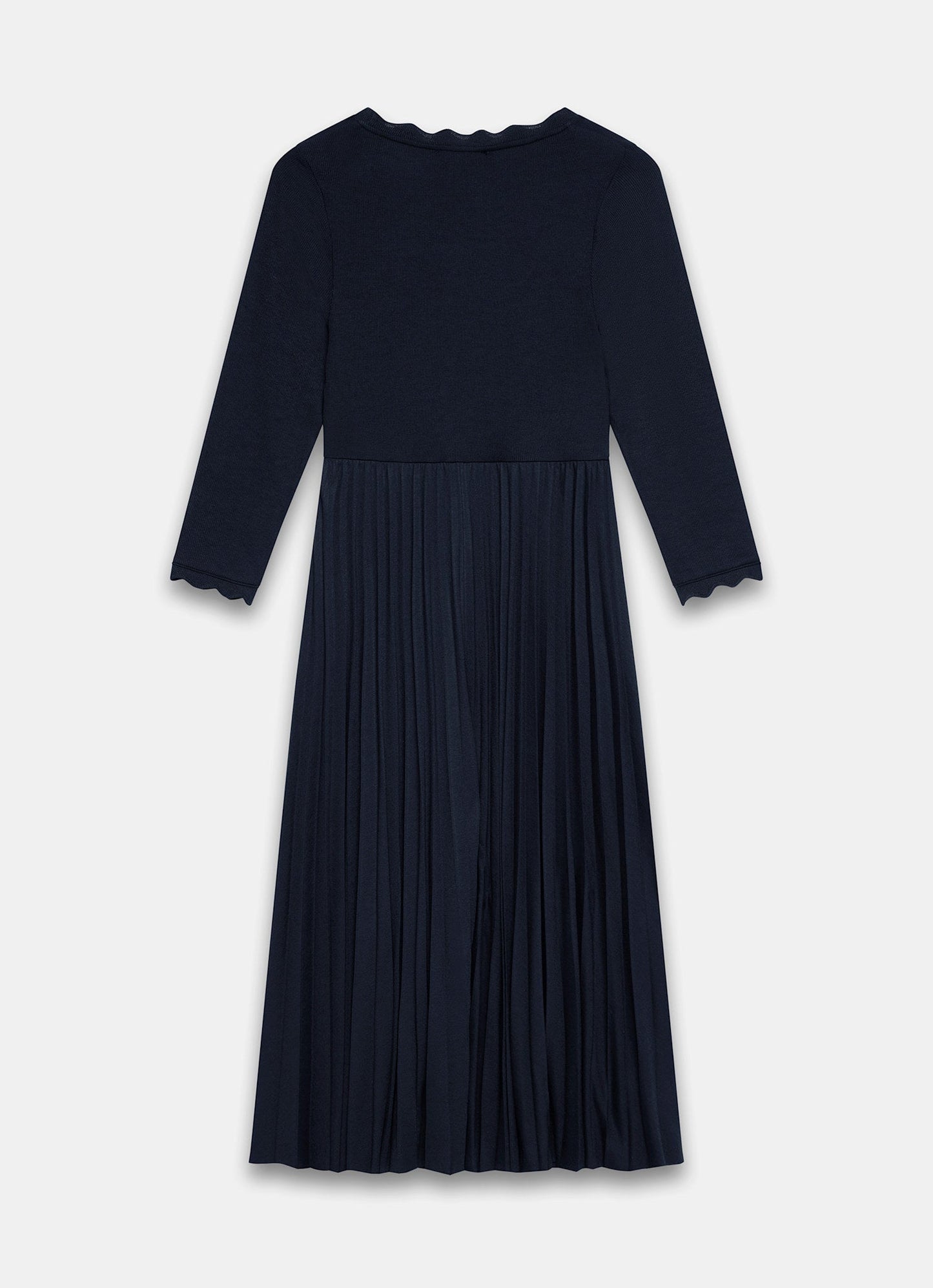 Navy Scallop Jersey Mix Midi Dress