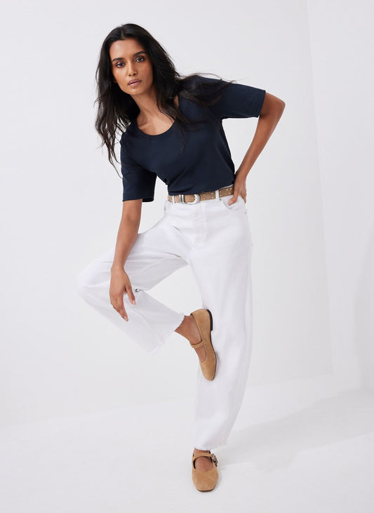 Navy Cotton Scoop Neck T-Shirt