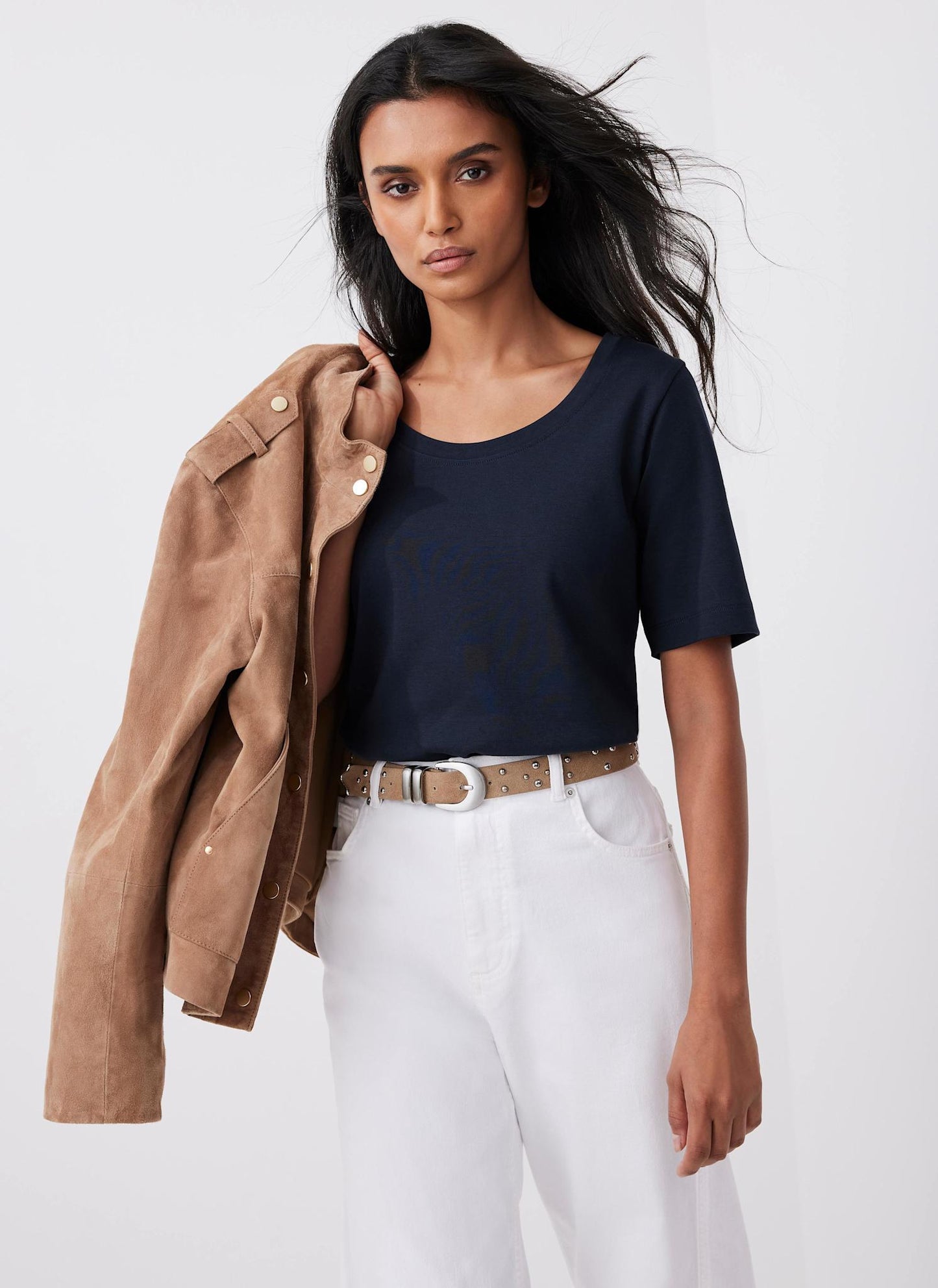 Navy Cotton Scoop Neck T-Shirt