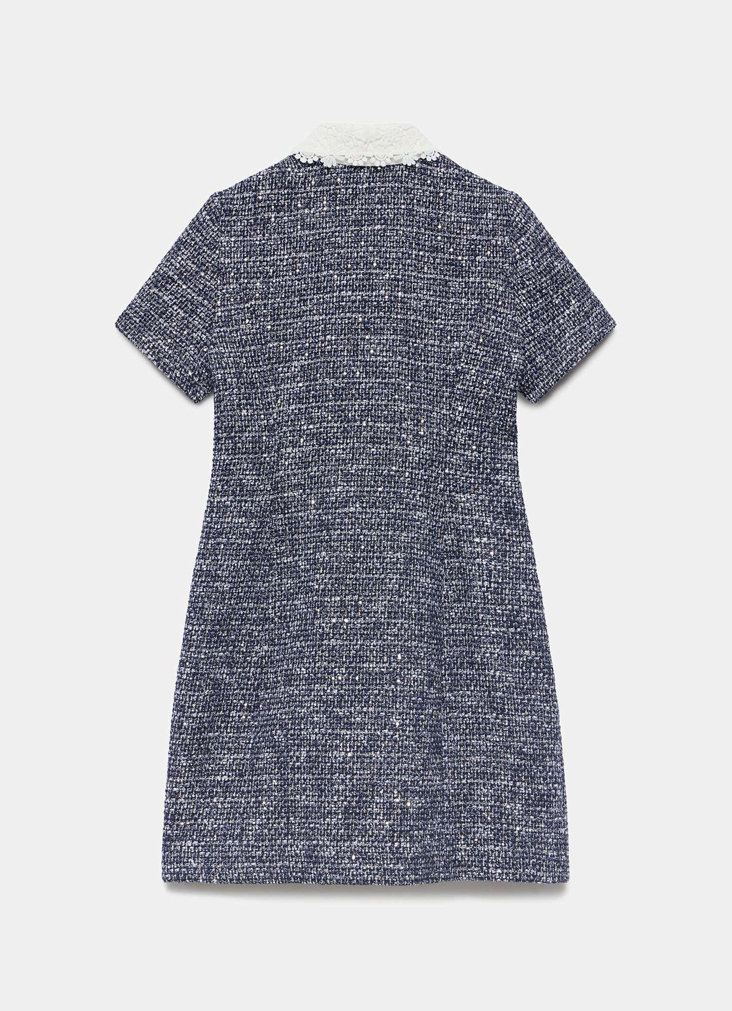 Navy Statement Collar Boucle Mini Dress