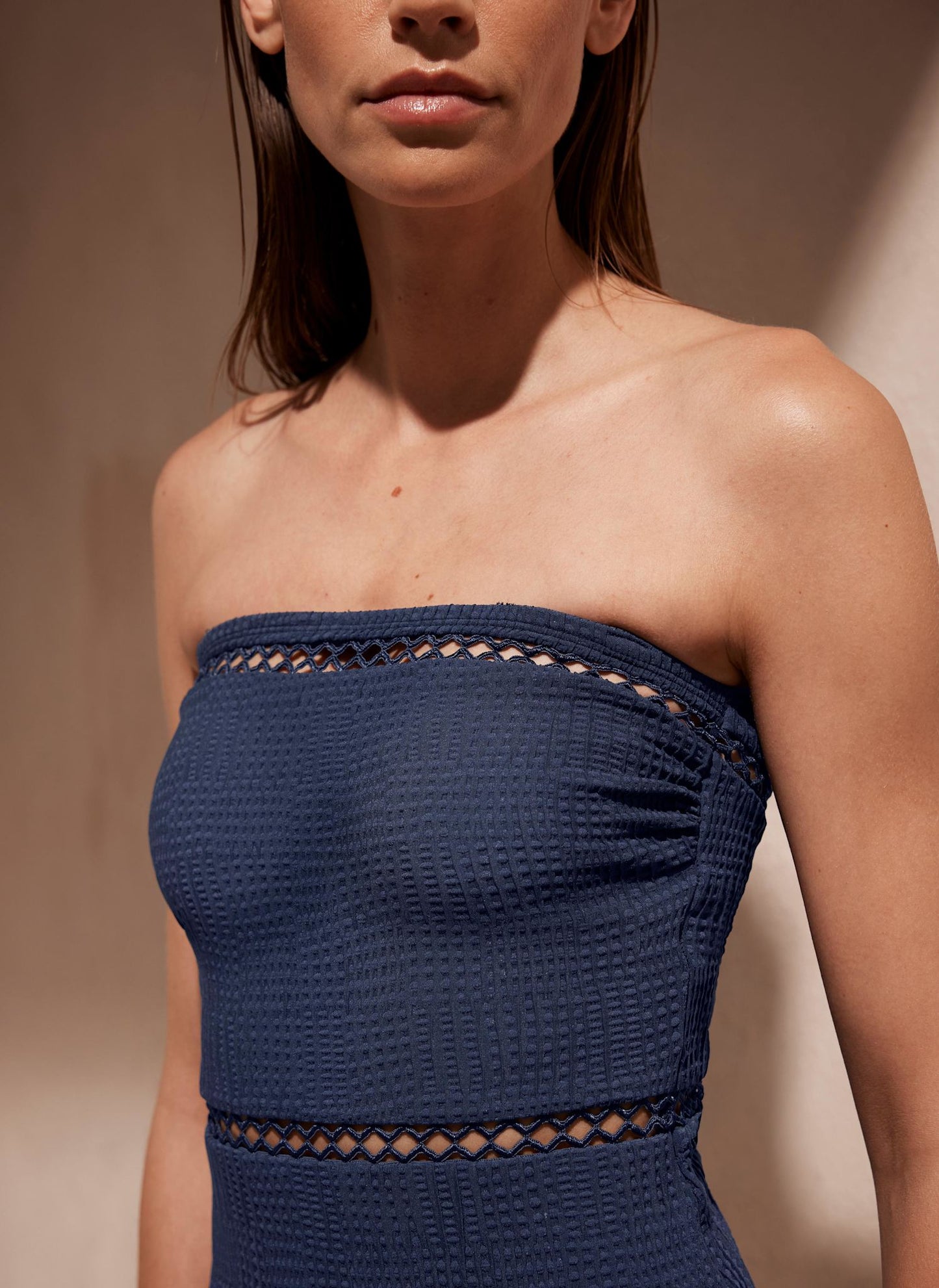 Navy Textured Cutout Swimsuit