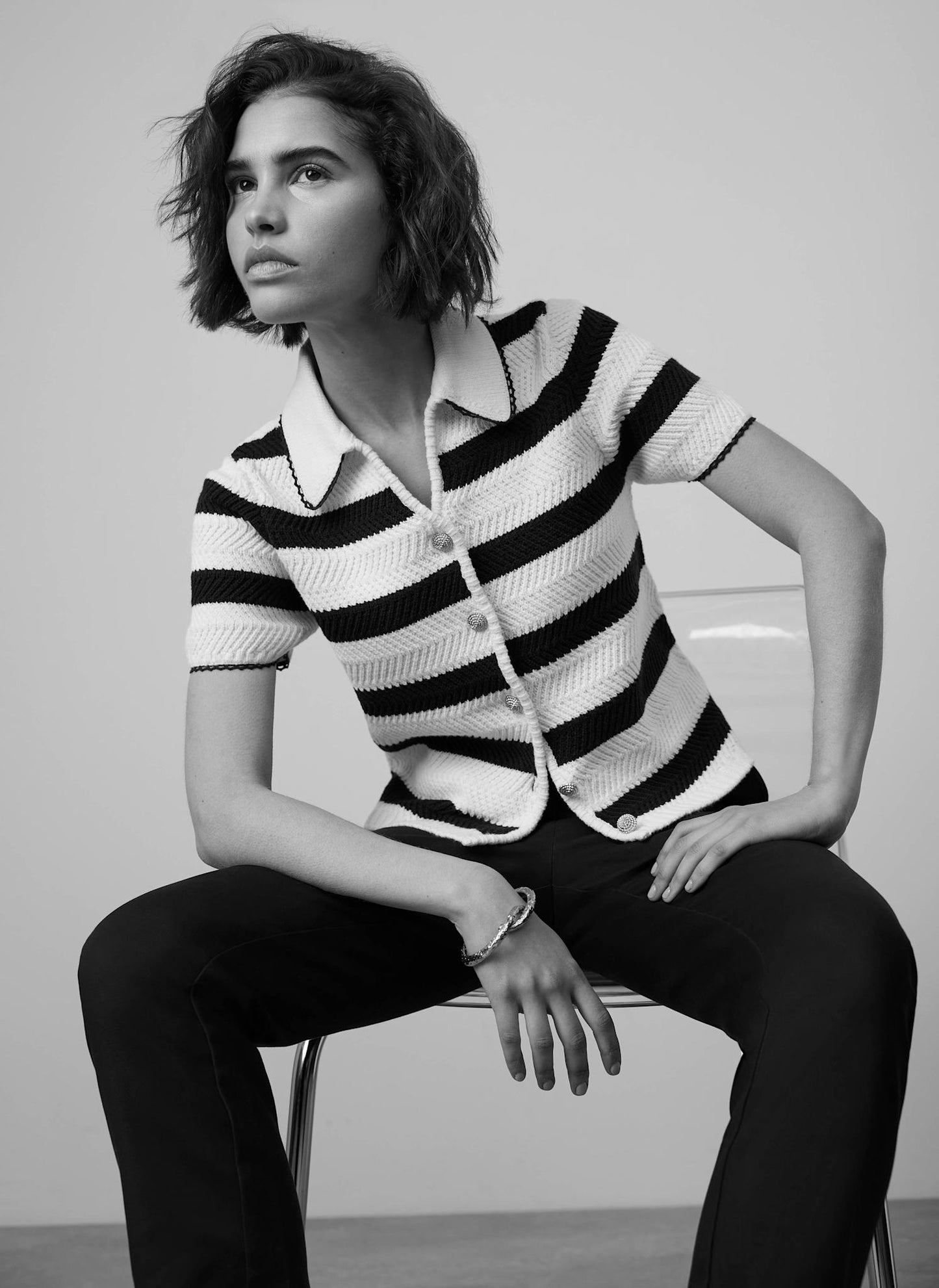 Navy Striped Knit Top
