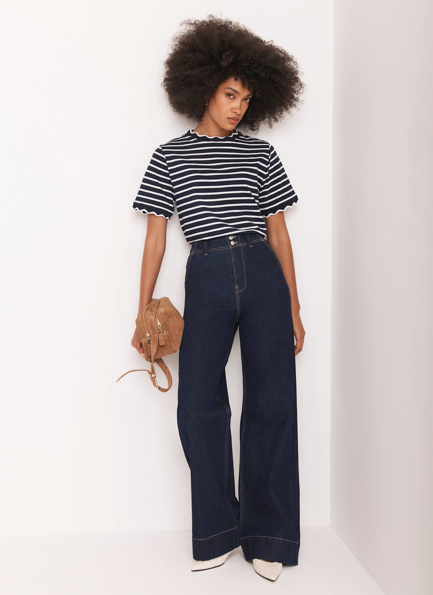 Navy Stripe Scallop Trim T-Shirt