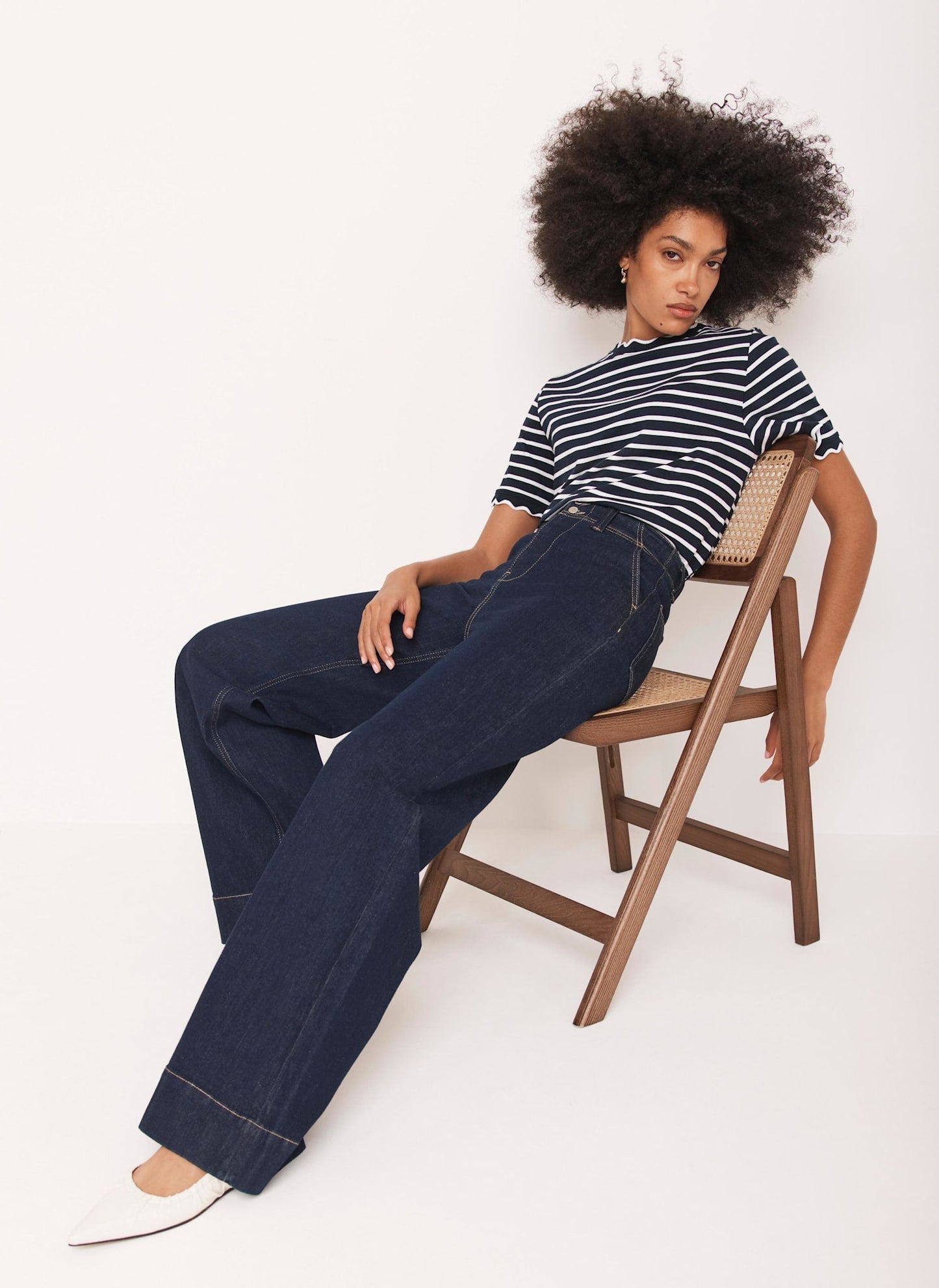 Navy Stripe Scallop Trim T-Shirt