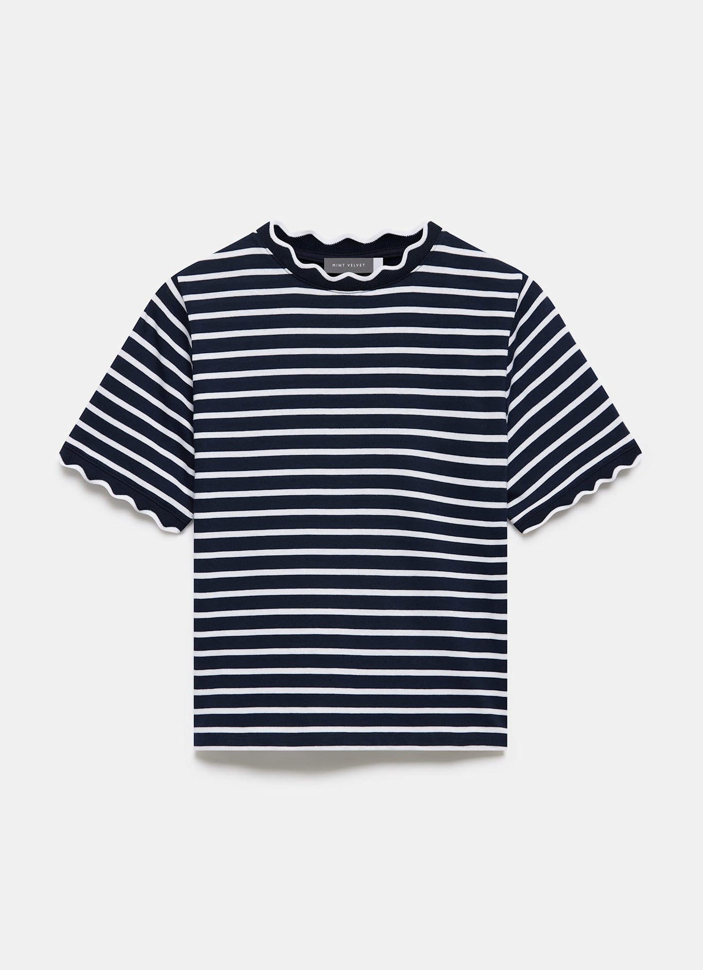 Navy Stripe Scallop Trim T-Shirt