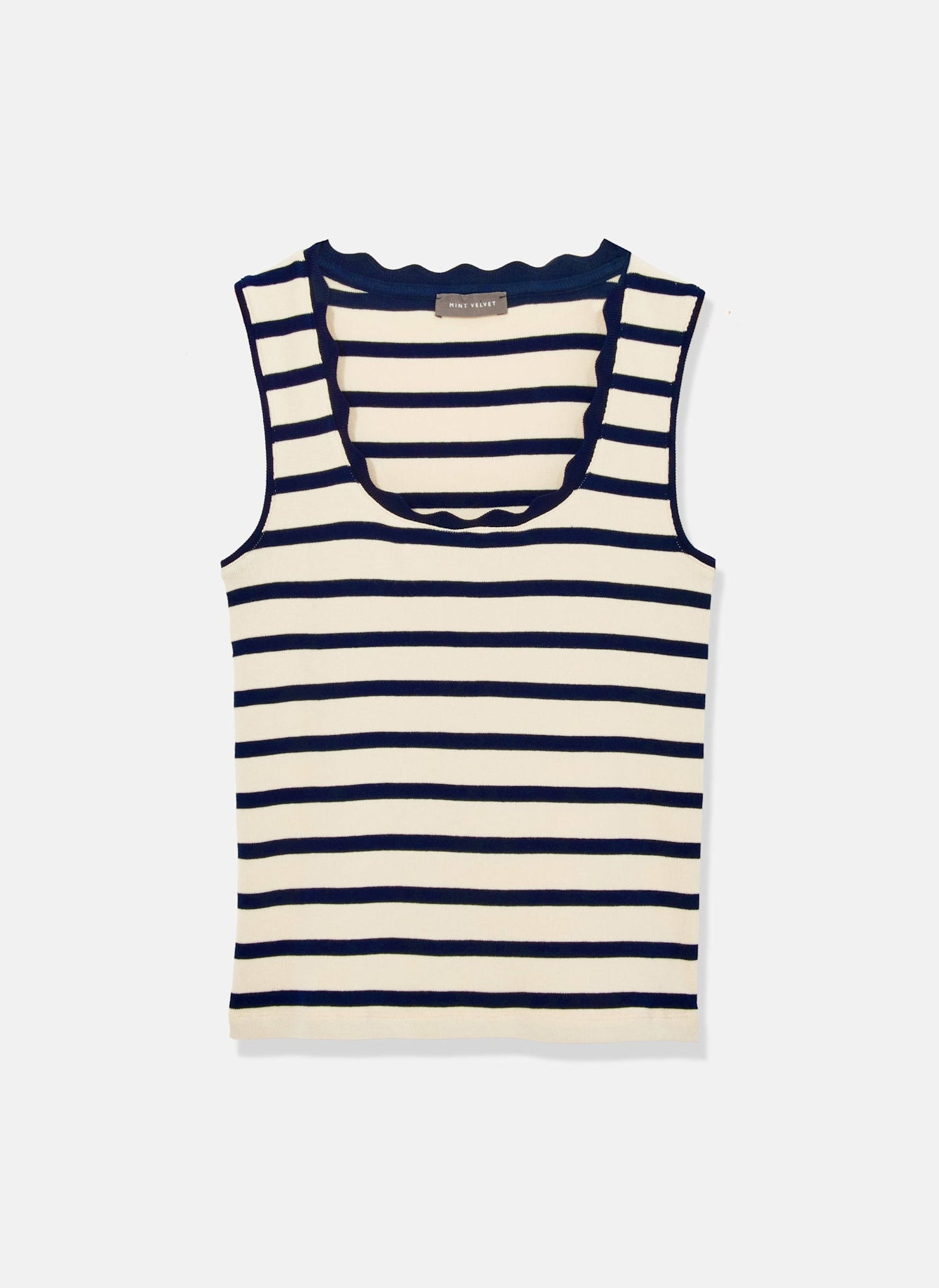 Navy Striped Scallop Trim Vest Top