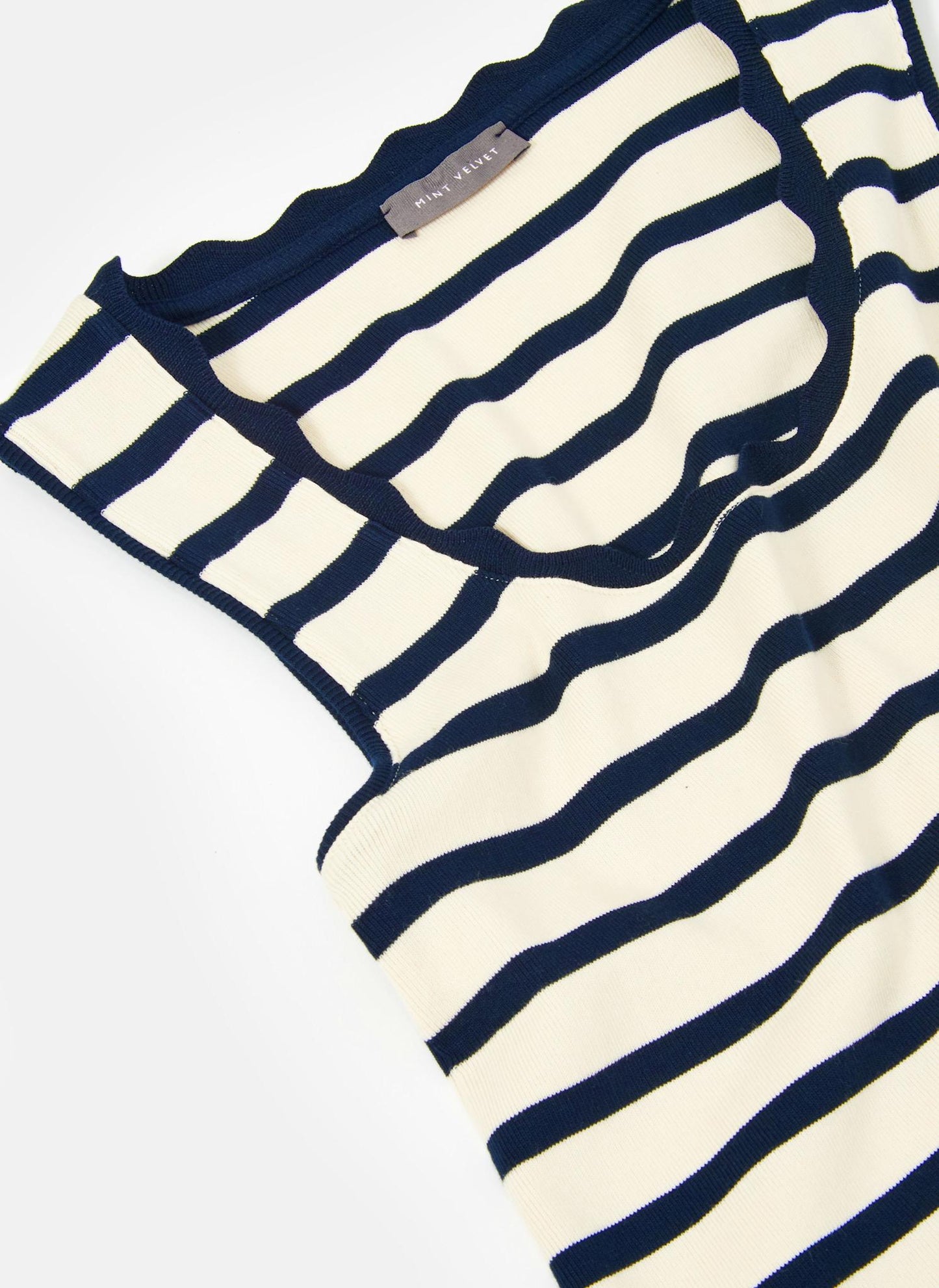 Navy Striped Scallop Trim Vest Top