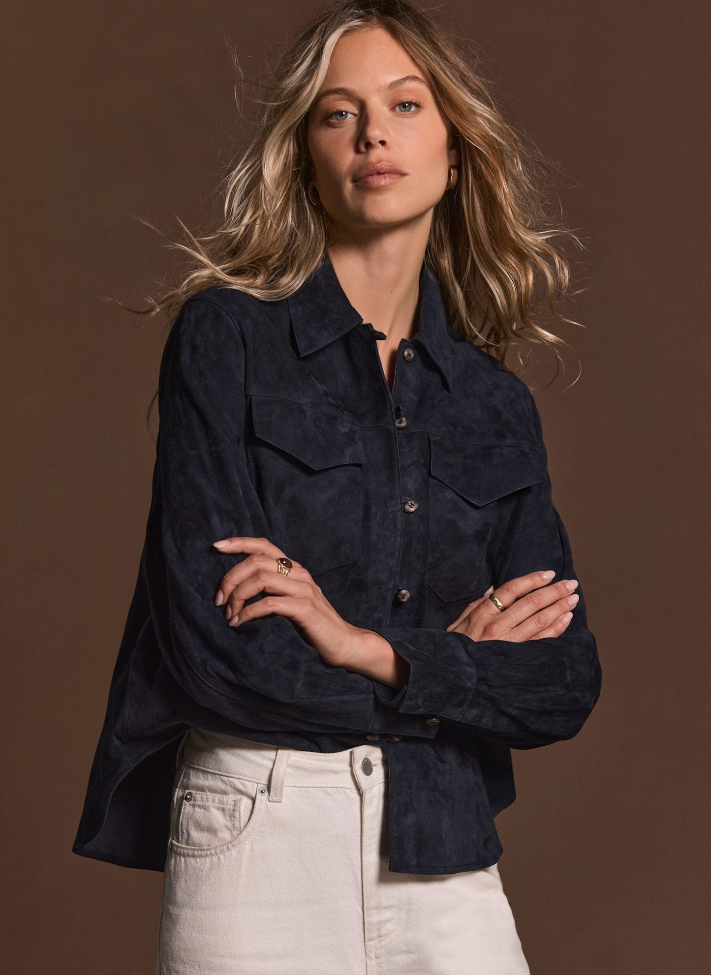 Navy Suede Long Sleeve Shirt