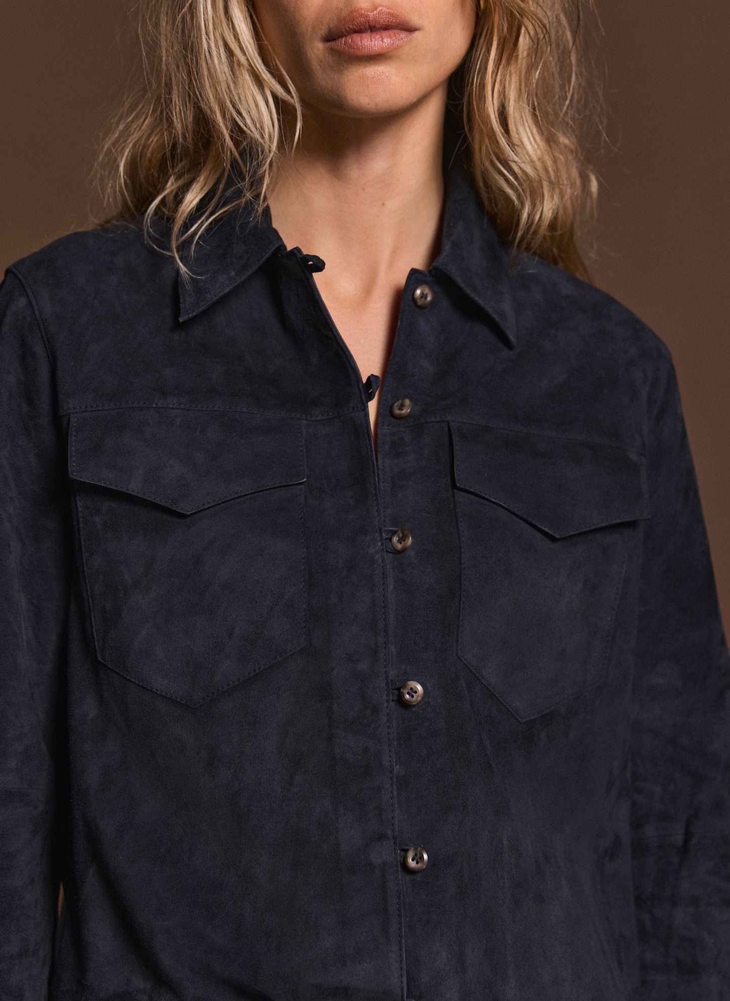 Navy Suede Long Sleeve Shirt