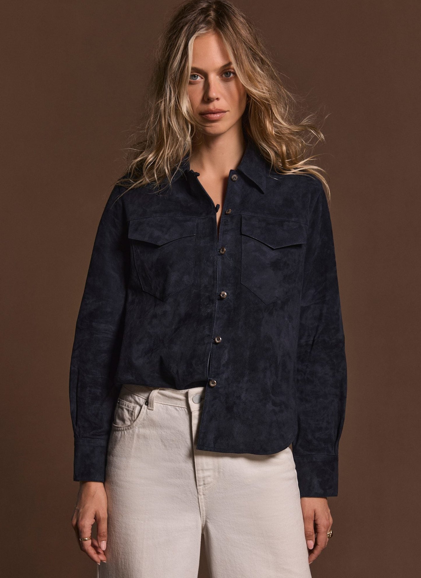 Navy Suede Long Sleeve Shirt