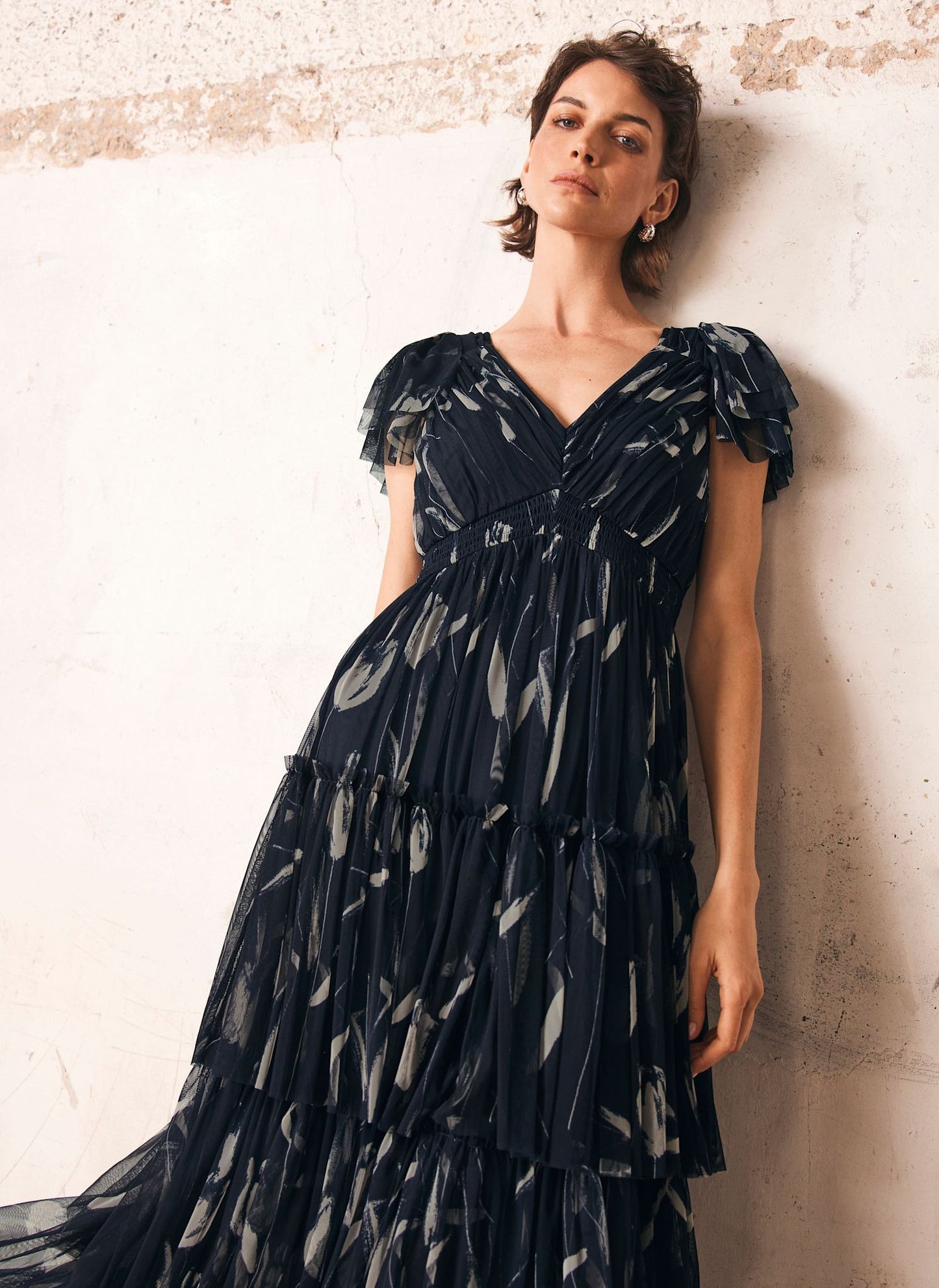 Navy Floral Print Maxi Dress