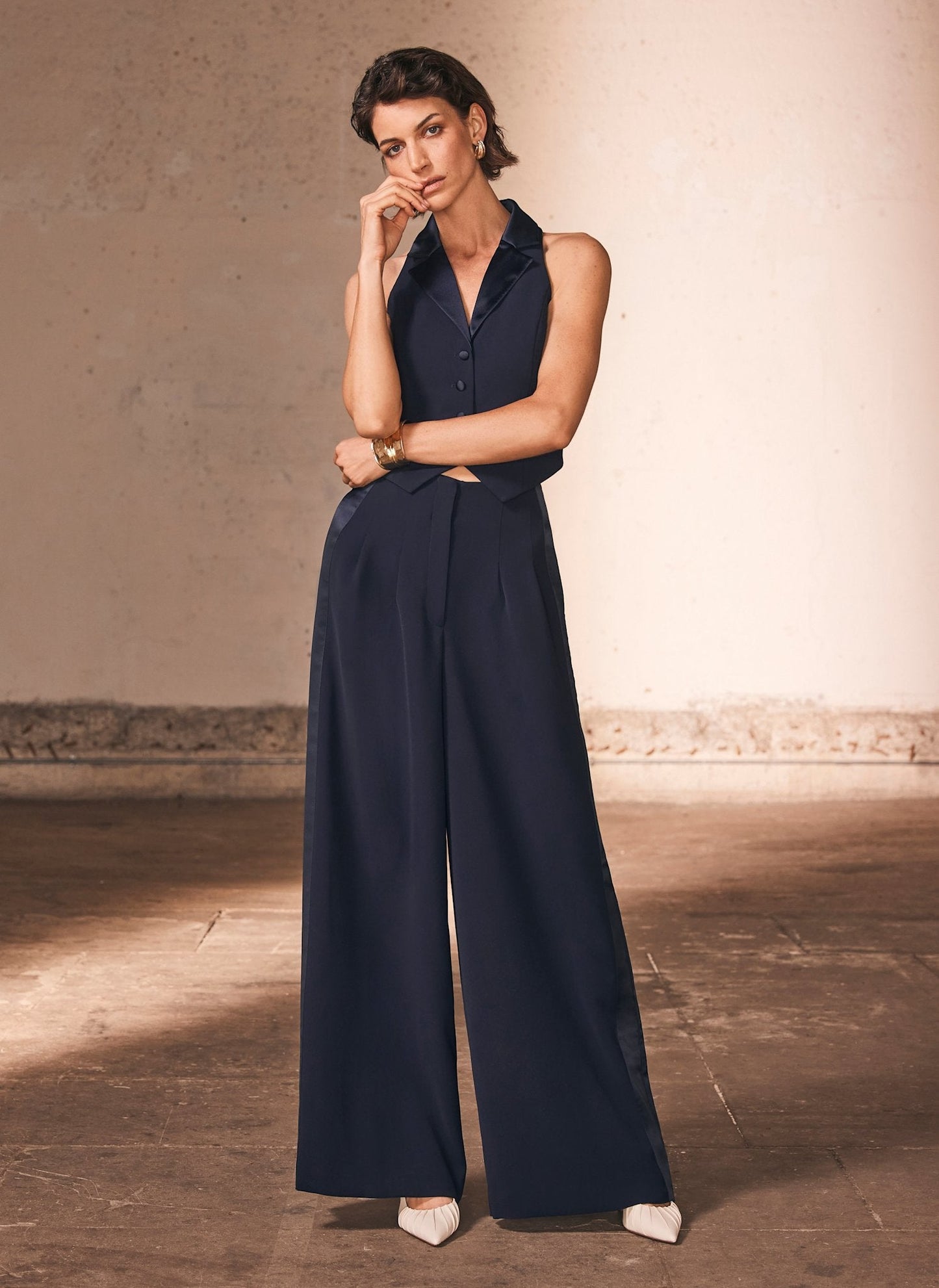 Navy Wide Tuxedo Trousers