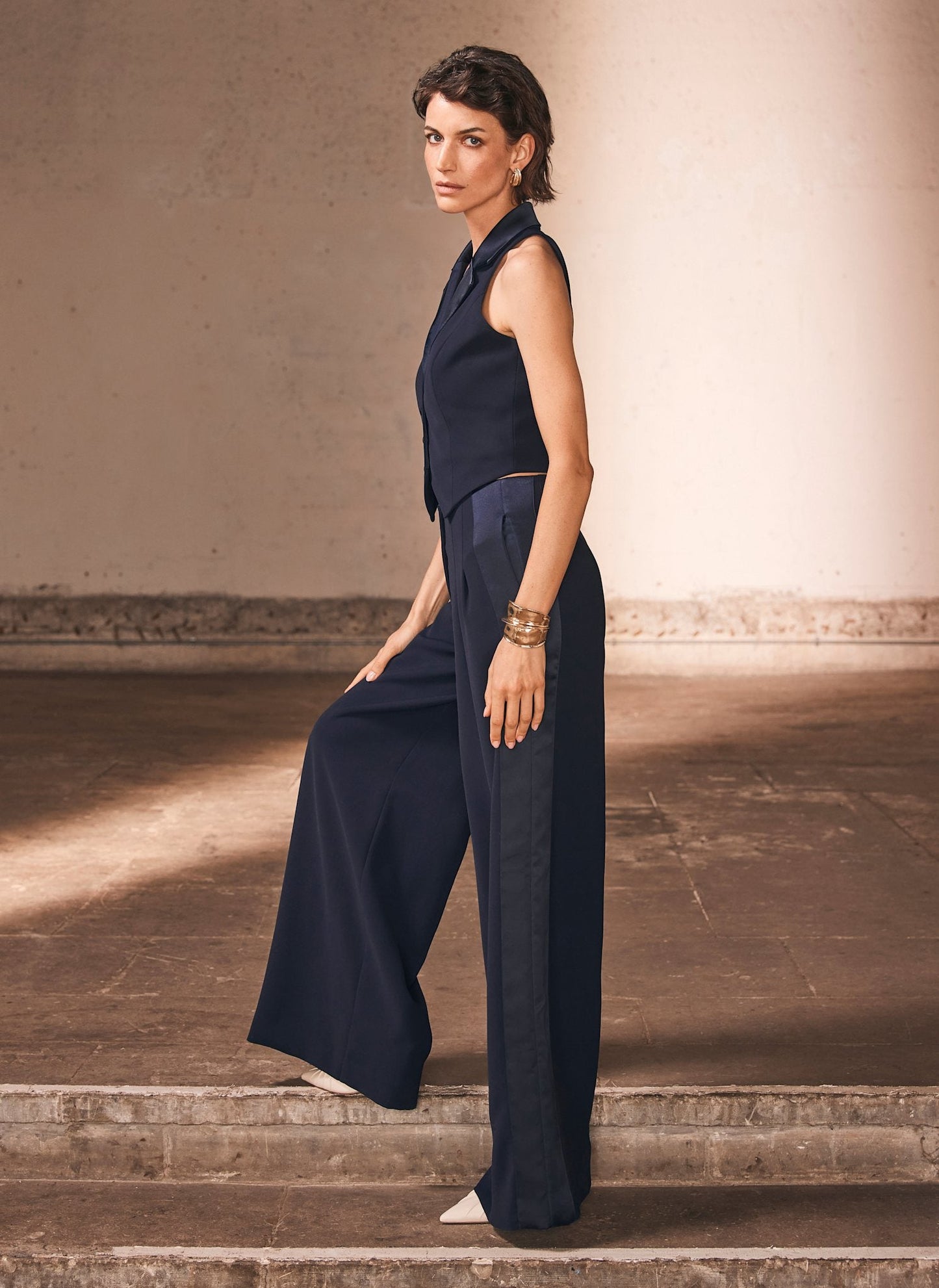 Navy Wide Tuxedo Trousers
