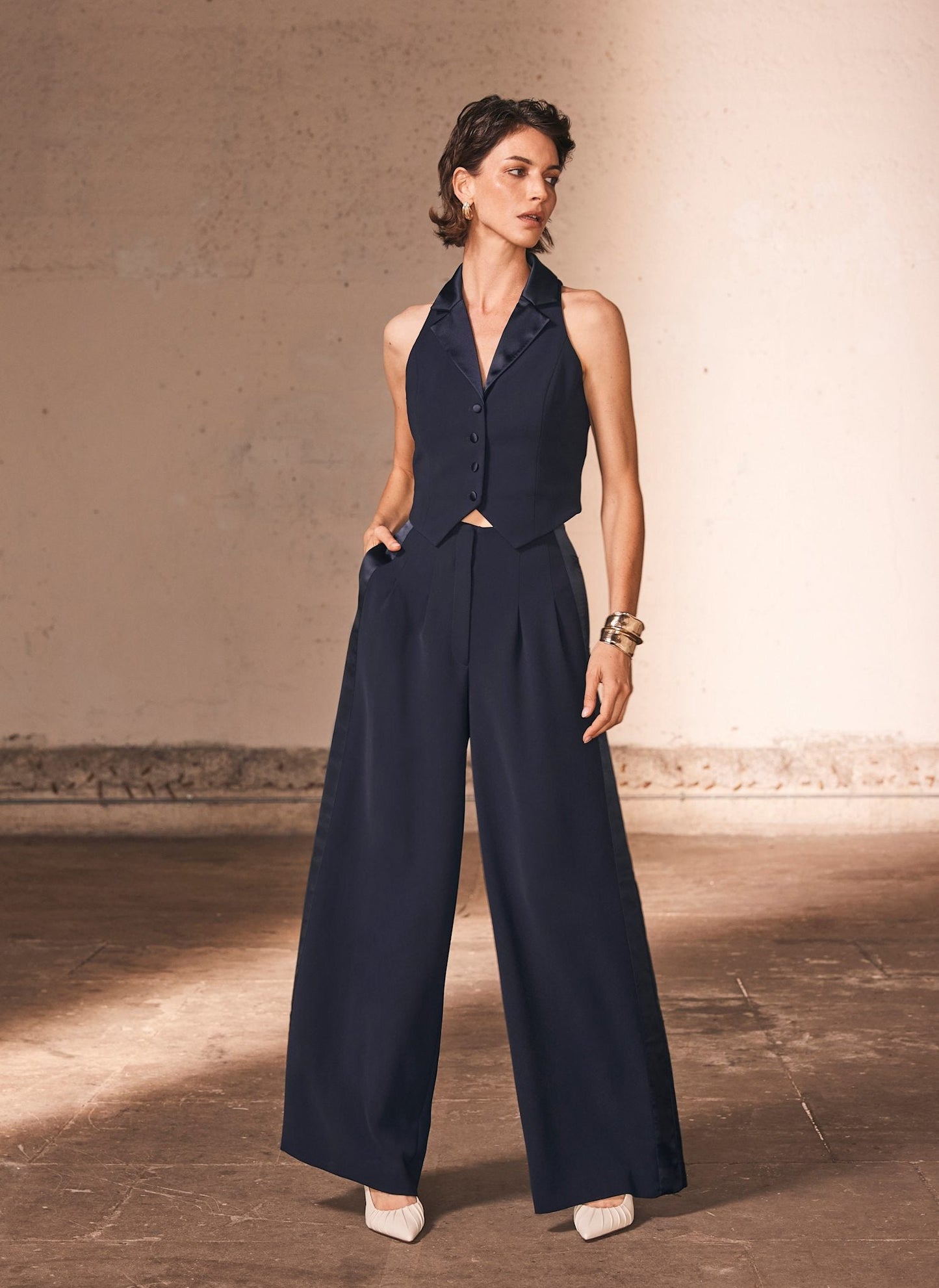 Navy Wide Tuxedo Trousers