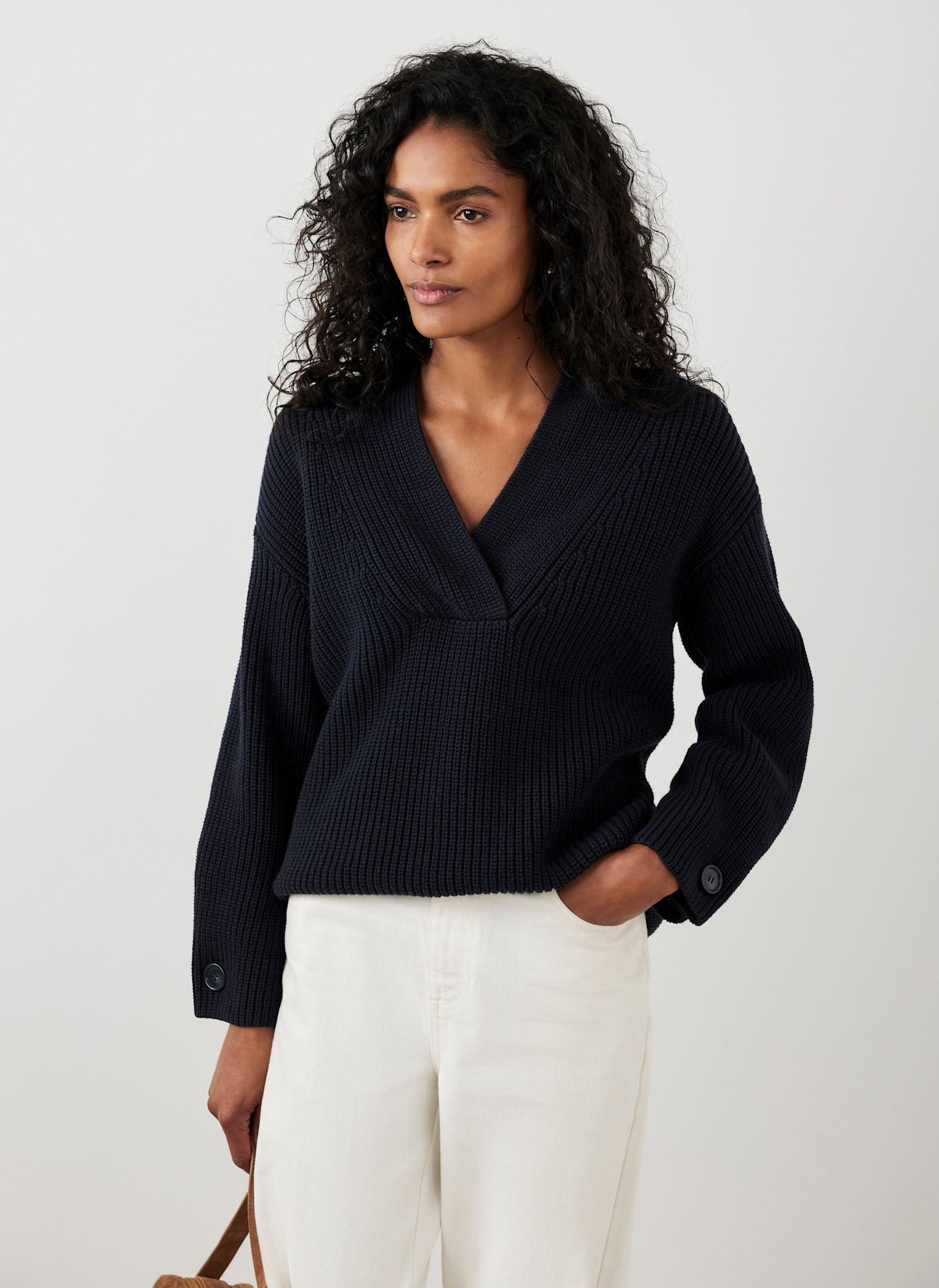 Navy Cotton Blend Chunky Knit Jumper