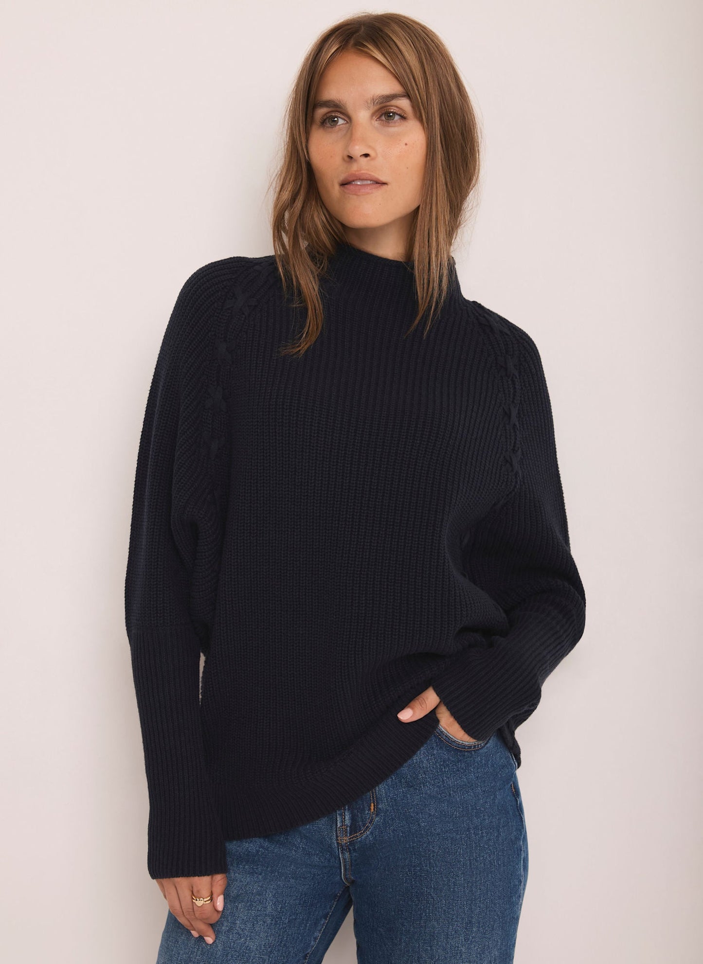Navy Whipstitch Cotton Blend Jumper