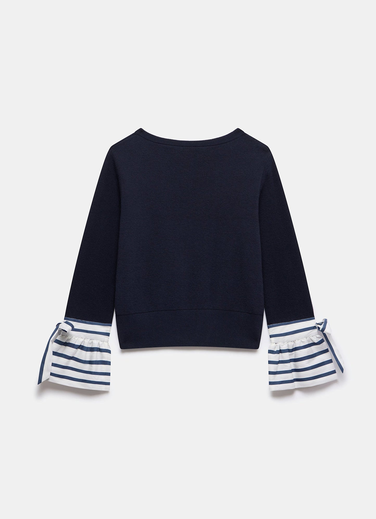 Navy Cotton Blend Striped Cuff Knit Jumper