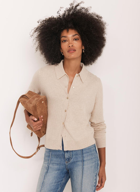 Neutral Cotton Blend Button Collar Cardigan
