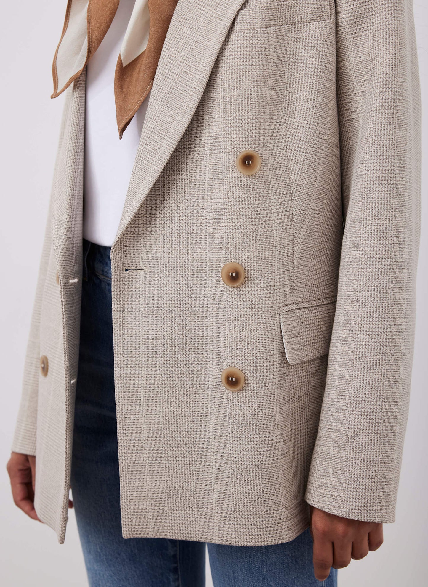 Neutral Checked Double Breasted Blazer