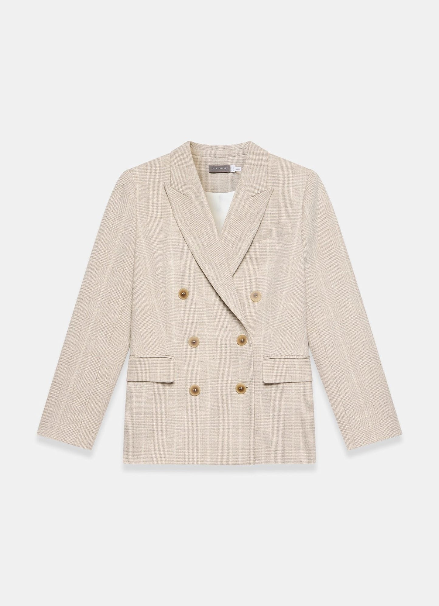 Neutral Checked Double Breasted Blazer