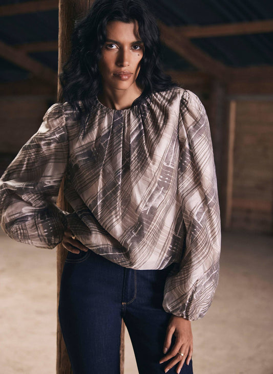 Brown Check Print Blouse