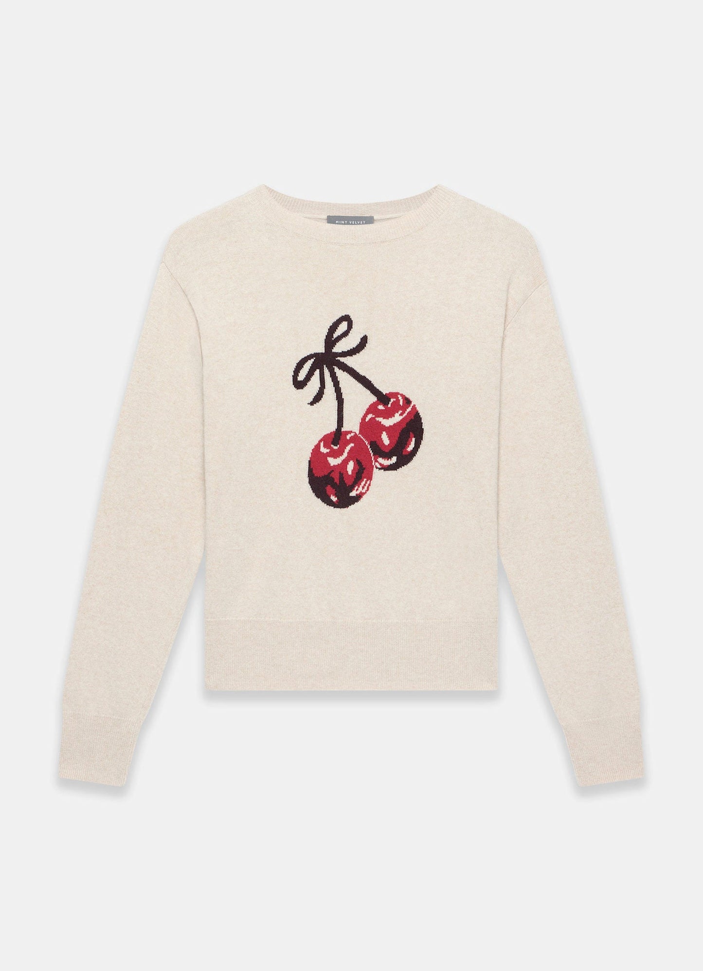 Neutral Cotton Blend Cherry Knit Jumper