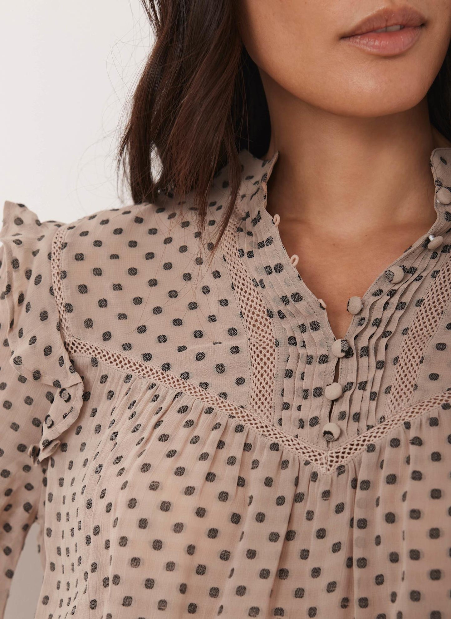 Neutral Jacquard Polka Dot Blouse