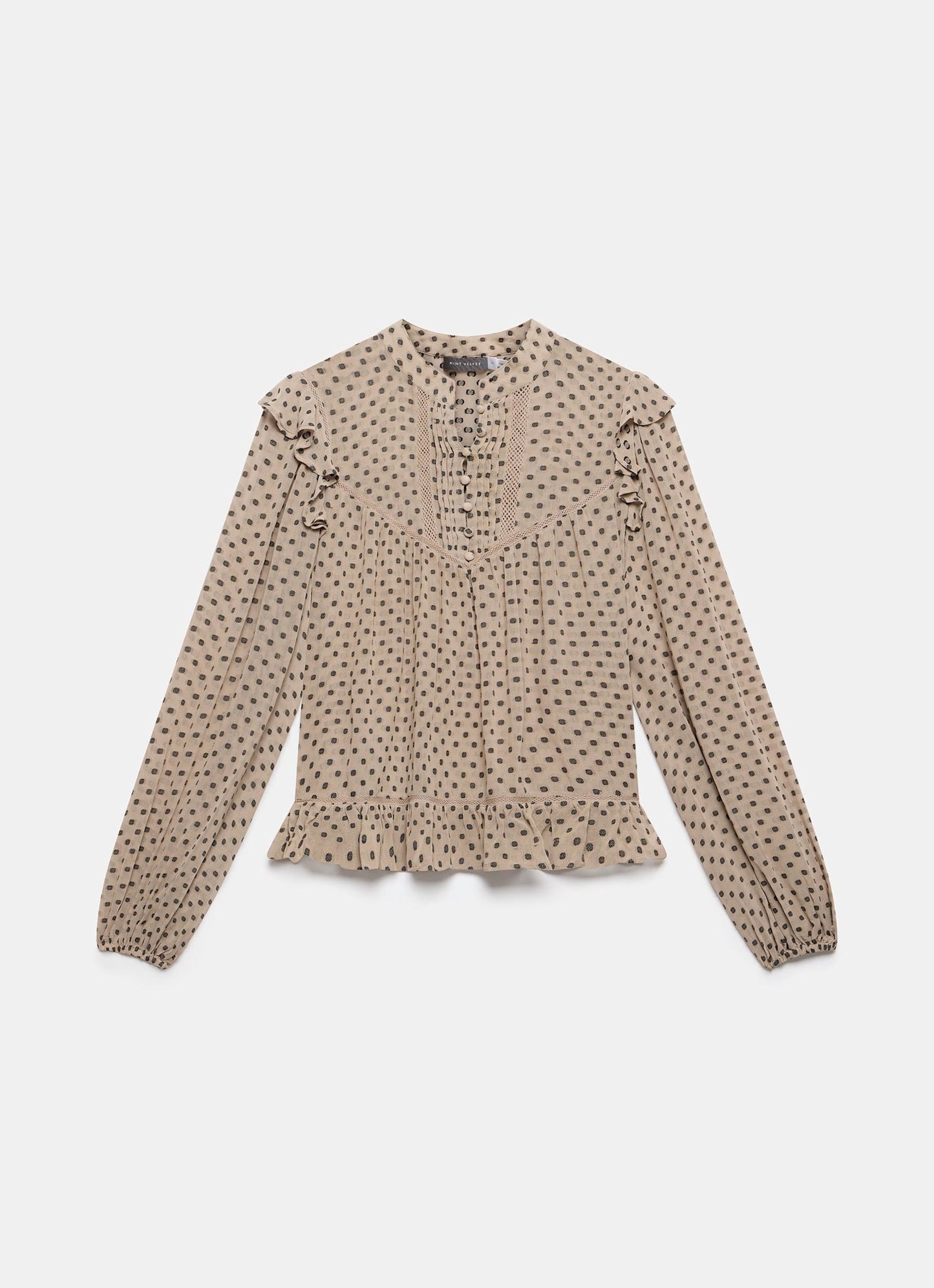 Neutral Jacquard Polka Dot Blouse