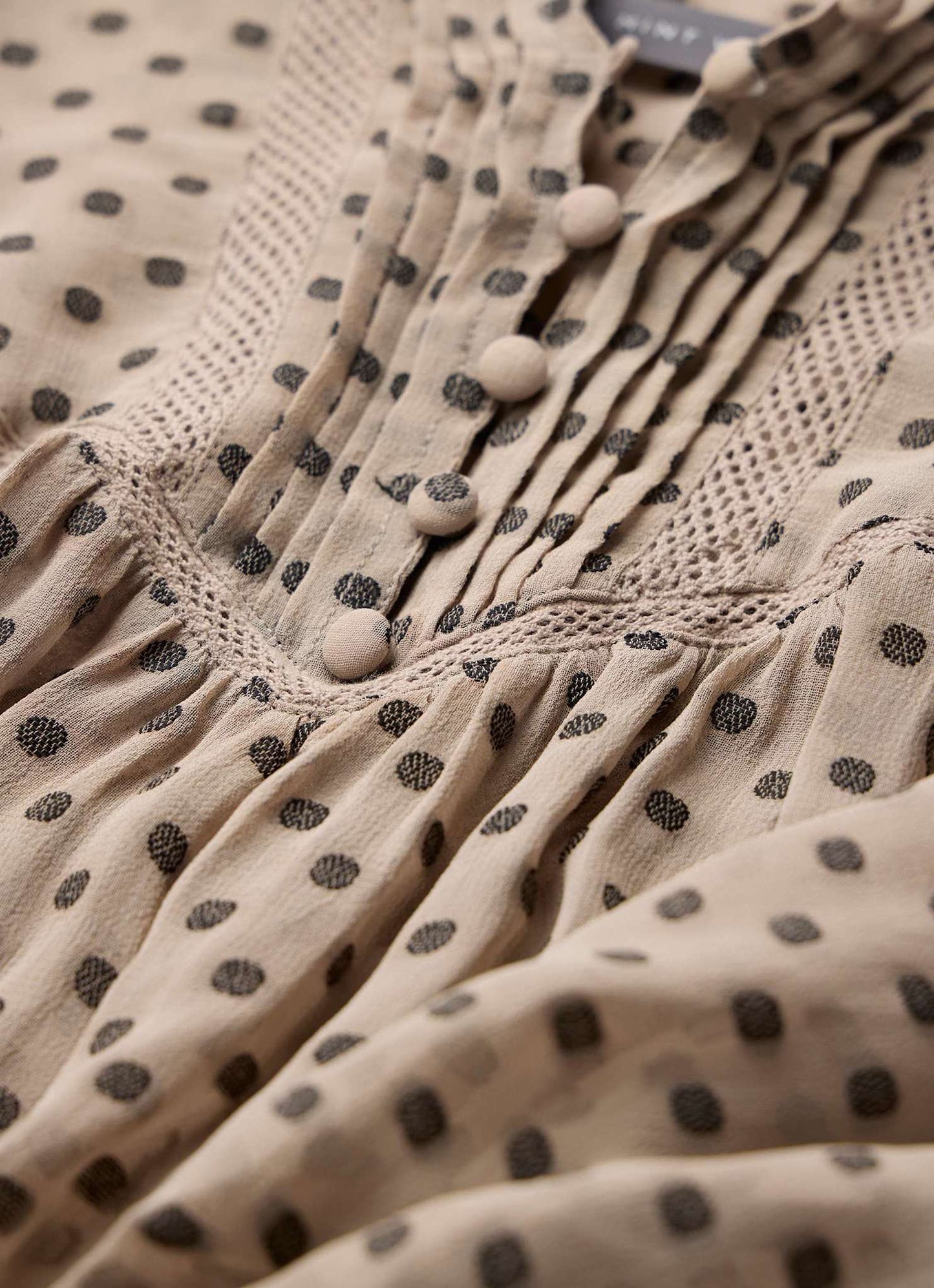 Neutral Jacquard Polka Dot Blouse