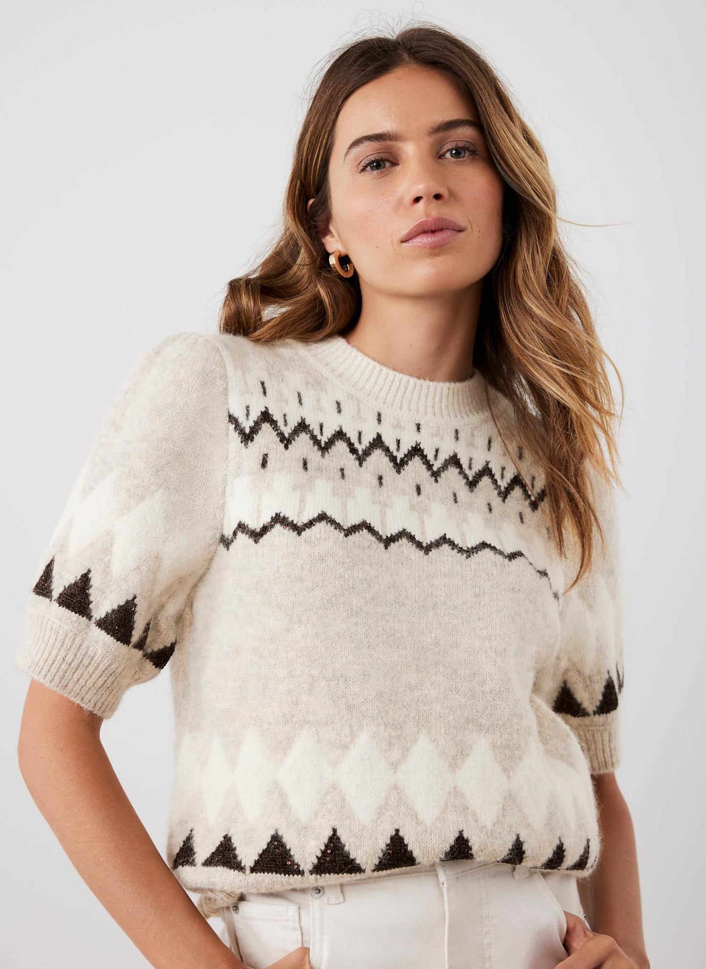 Neutral Fairisle Knit Top