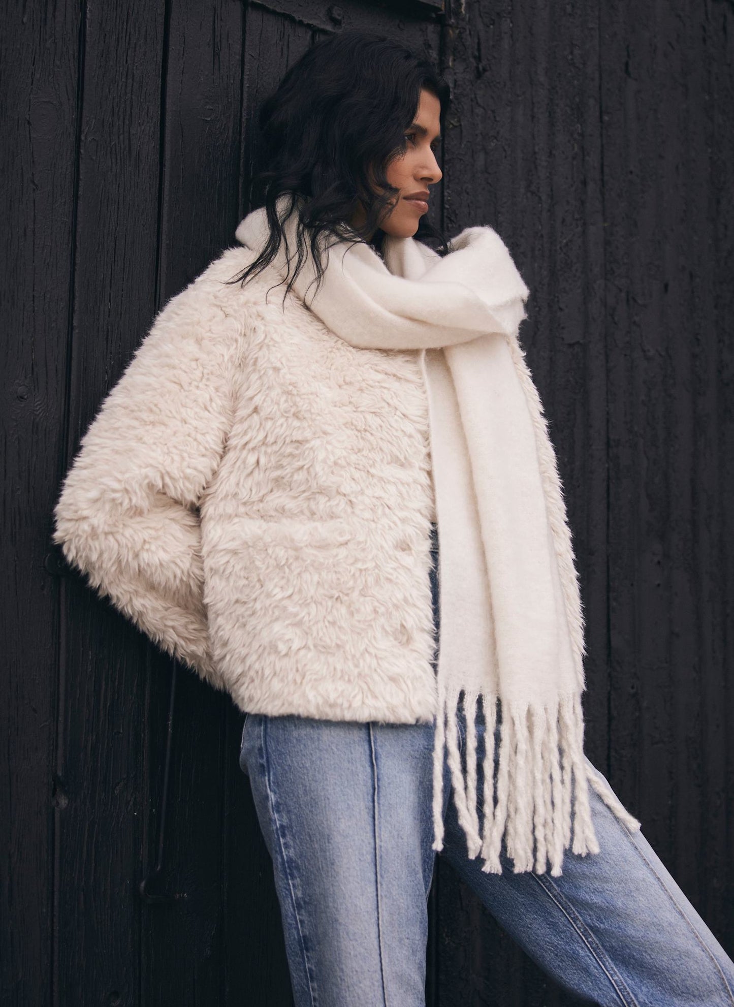 Neutral Faux Fur Jacket