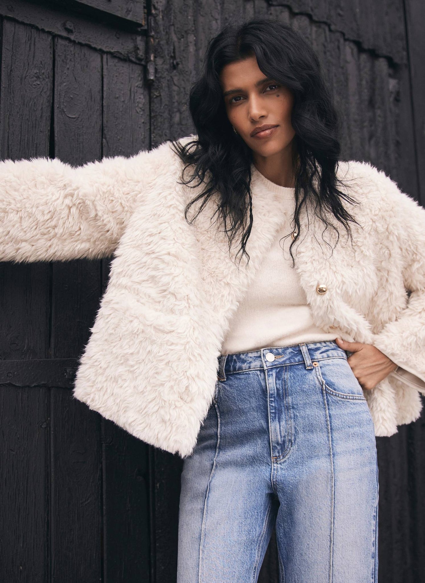 Neutral Faux Fur Jacket