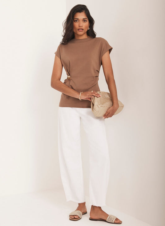 Brown Gathered Detail T-Shirt