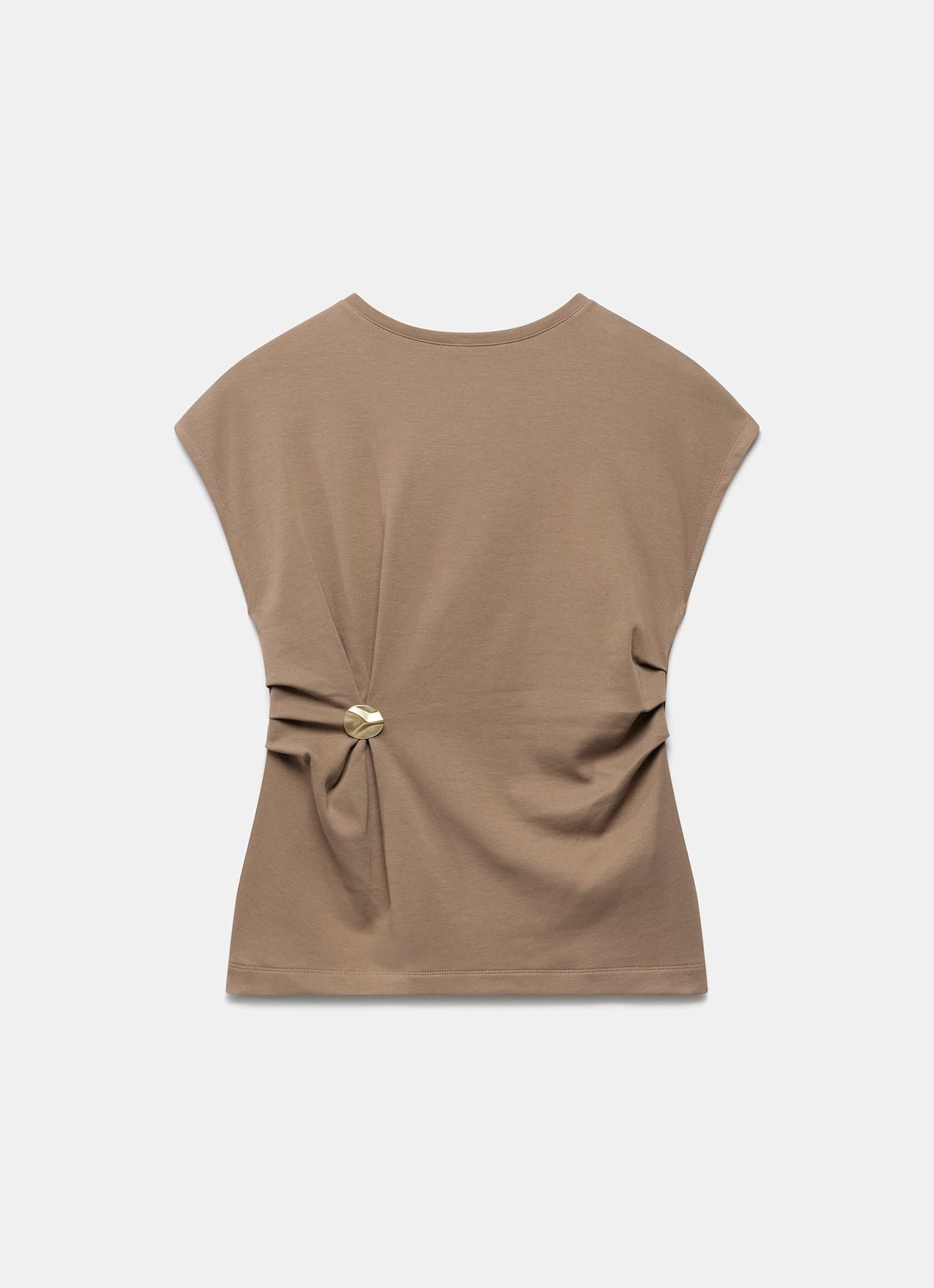 Brown Gathered Detail T-Shirt